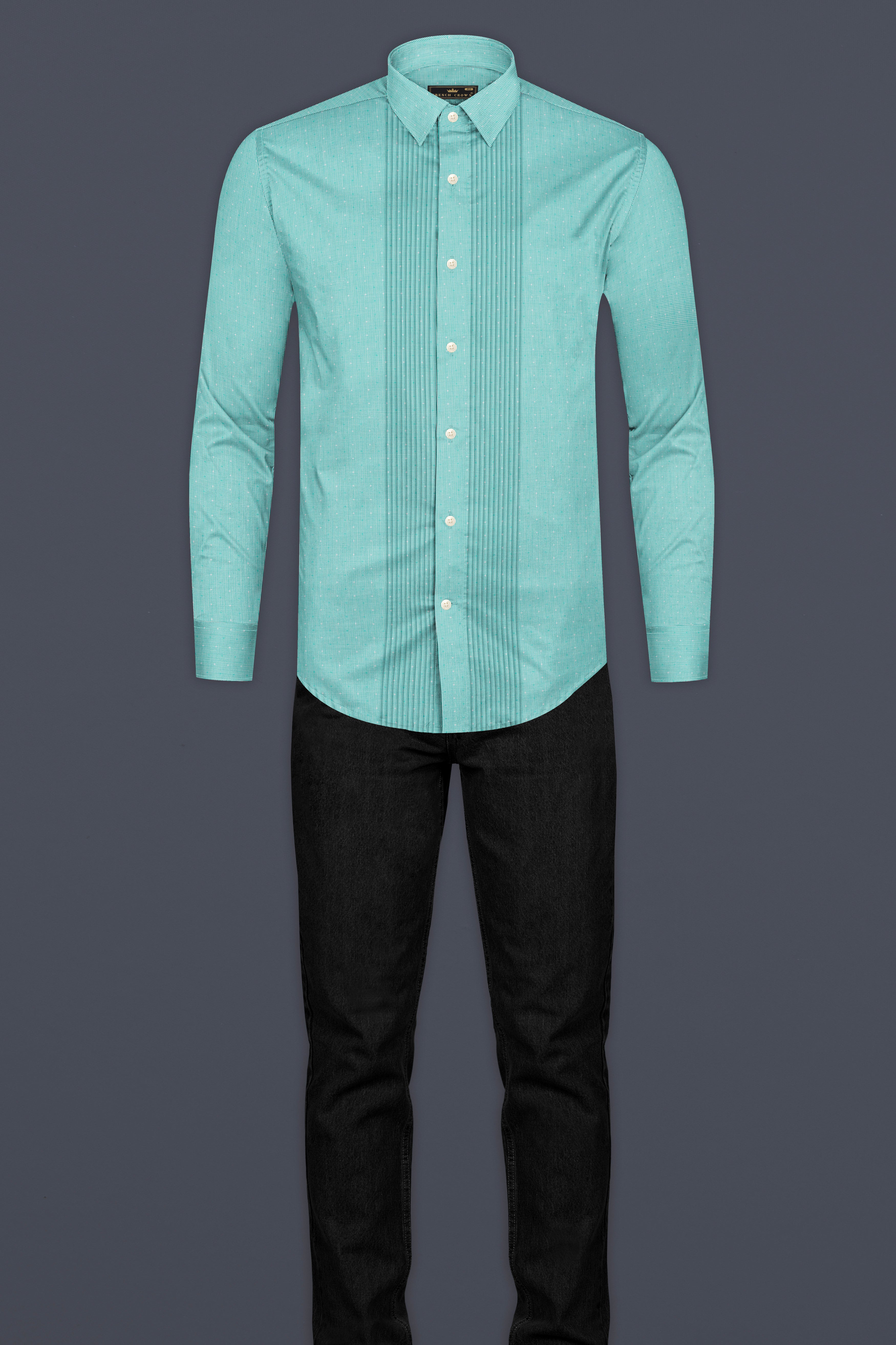 Turquoise Striped Premium Cotton Tuxedo Shirt