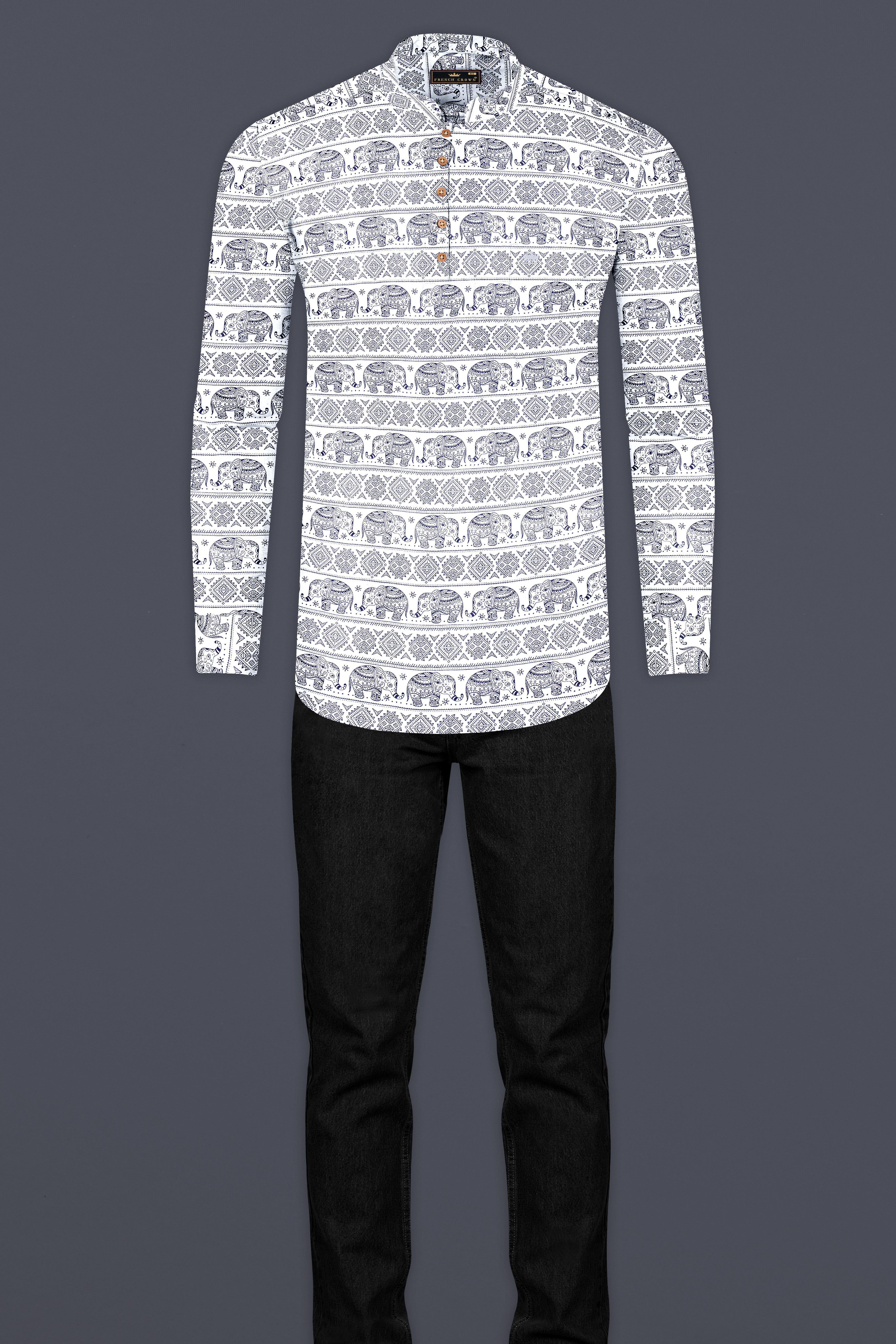 Bright White Ancient art Printed Premium Tencel Kurta Shirt