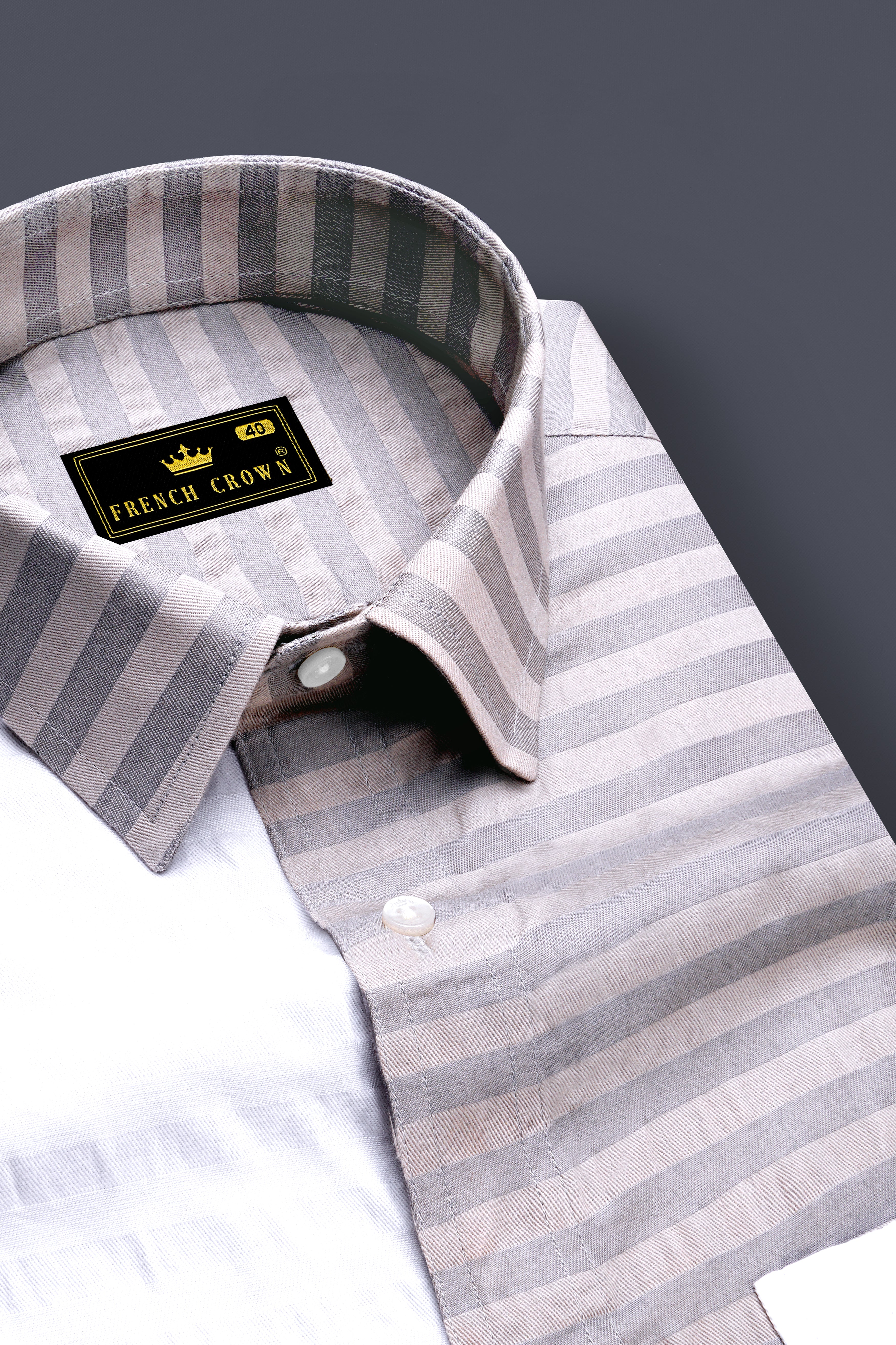Half White and Half Grey Striped Twill Premium Cotton Designer Shirt