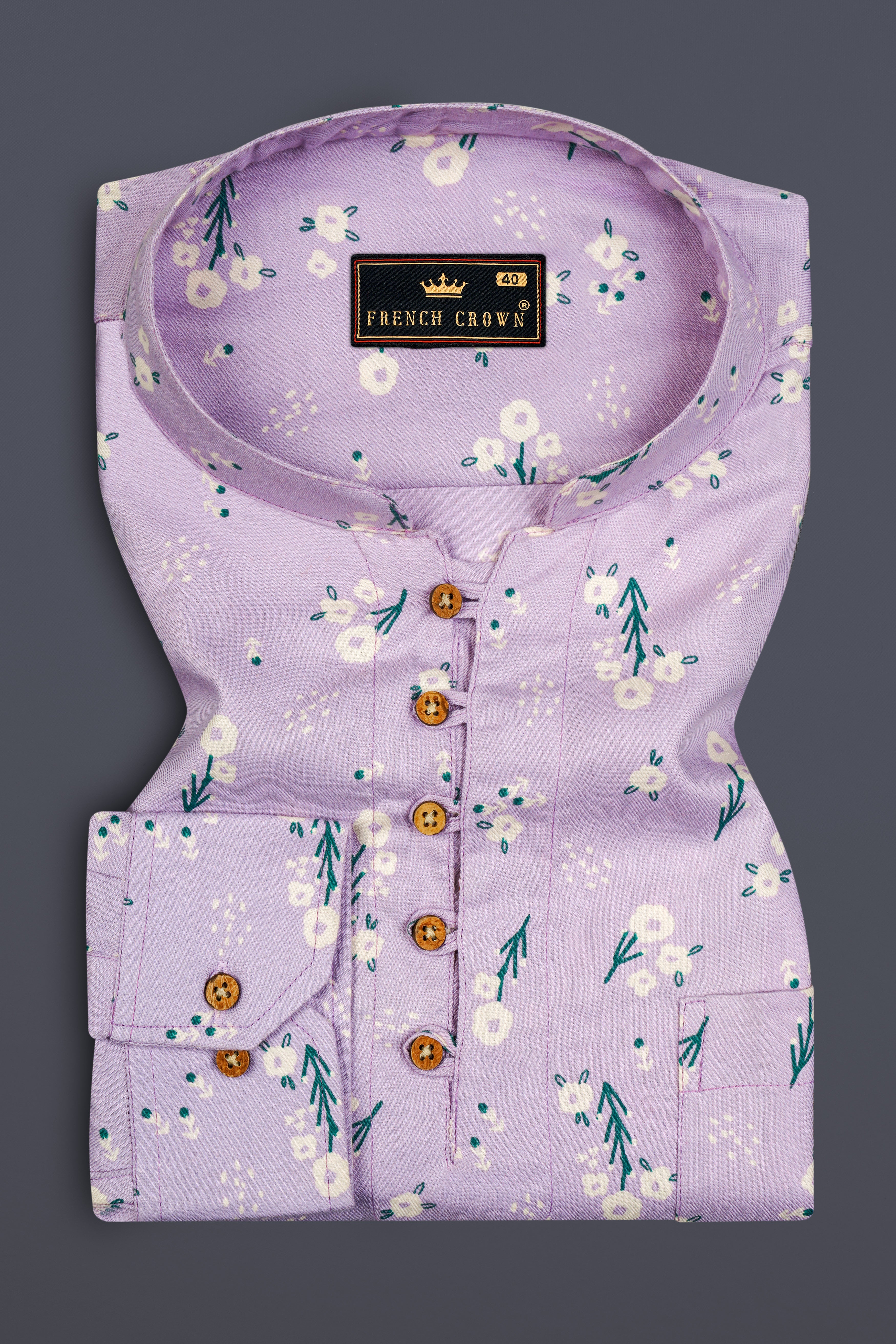 Thistle Pink Fountain Floral Printed Premium Tencel Kurta Shirt