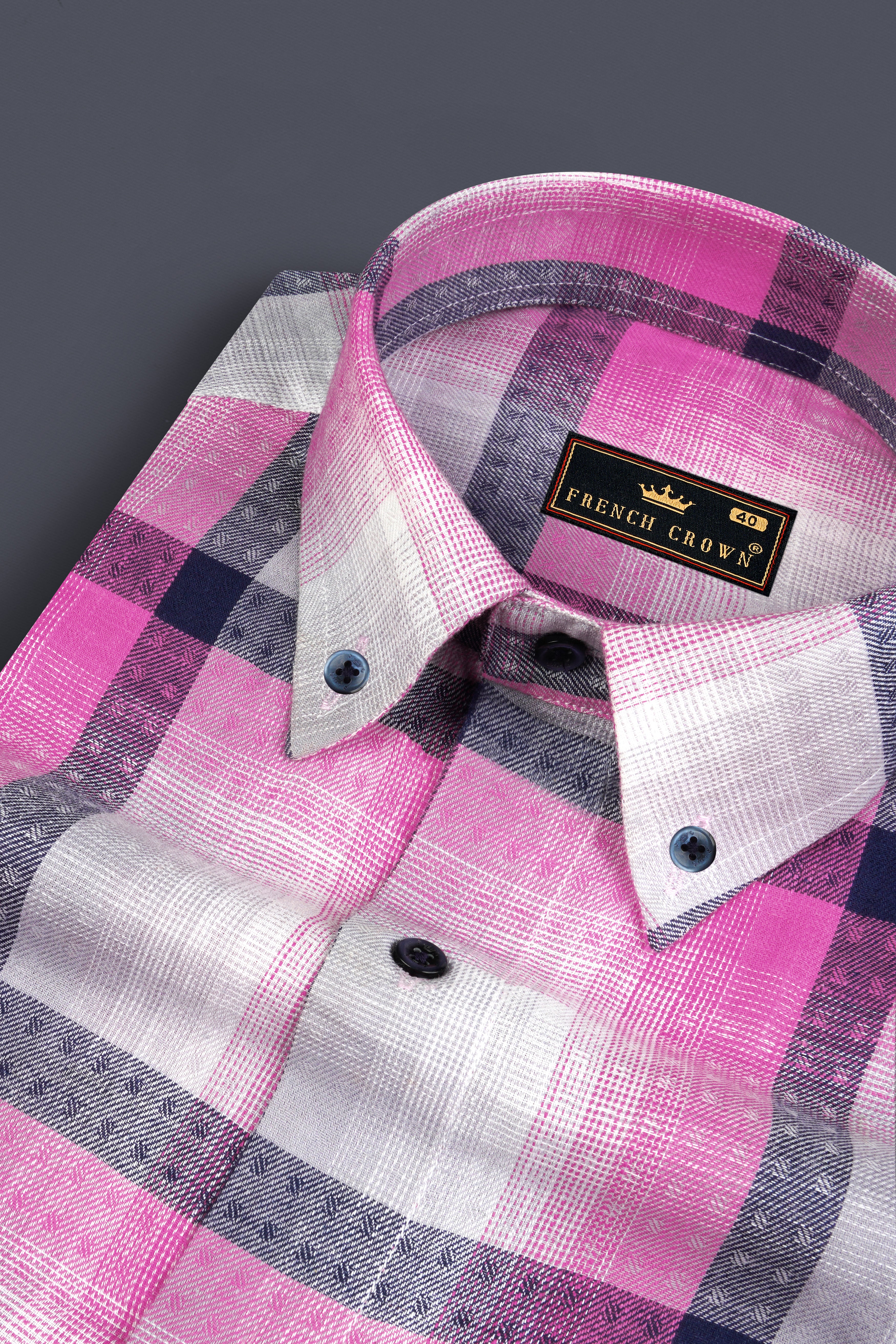 Zodiac Blue with Thulian Pink Twill Checkered Premium Cotton Shirt