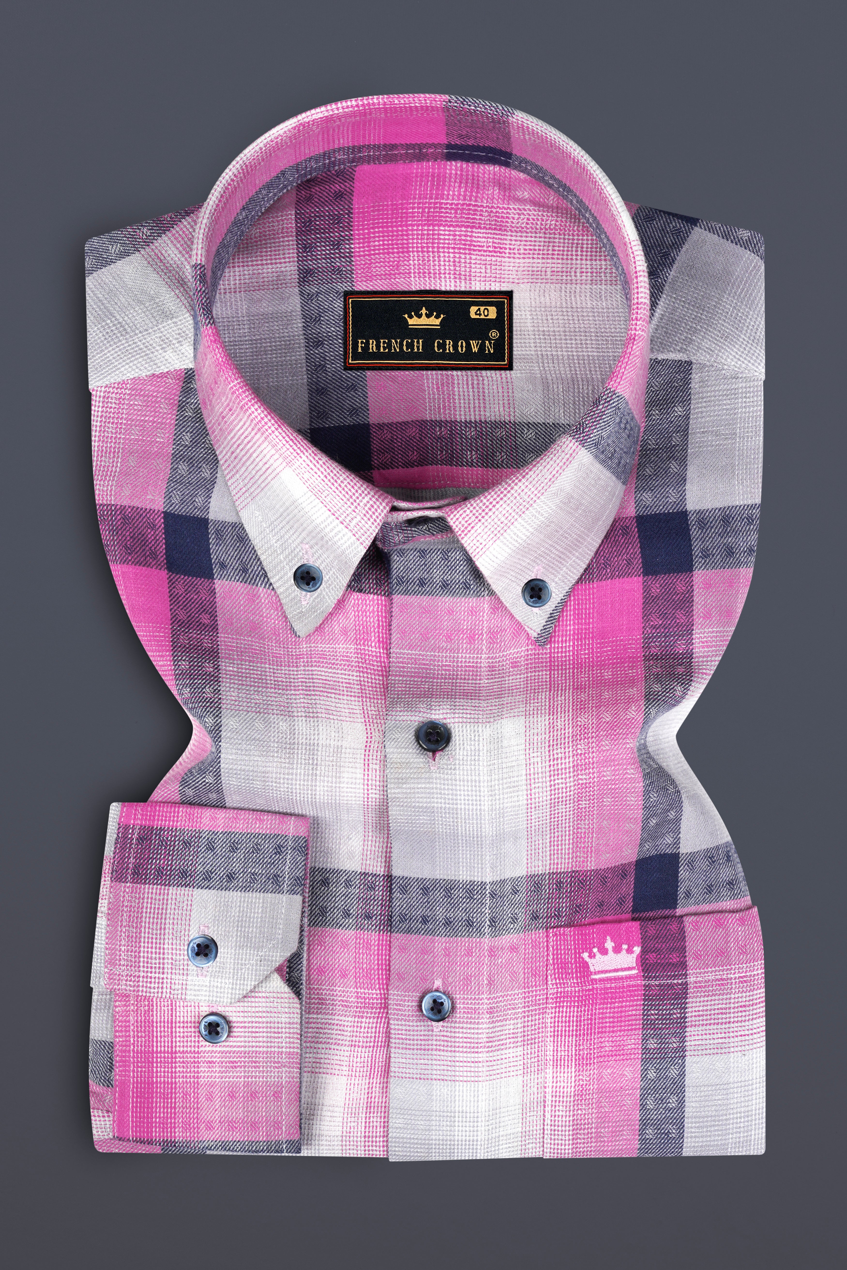 Zodiac Blue with Thulian Pink Twill Checkered Premium Cotton Shirt