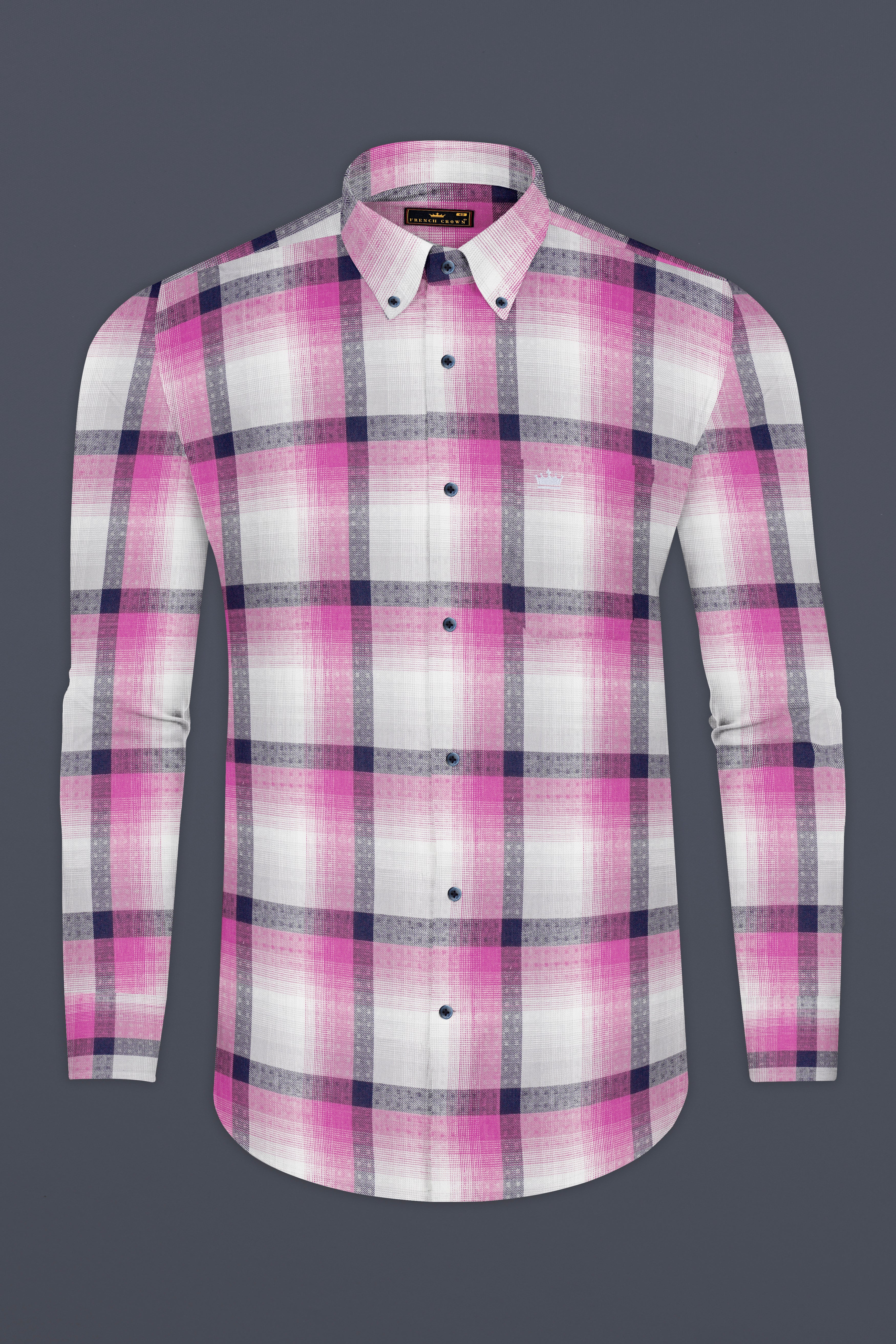 Zodiac Blue with Thulian Pink Twill Checkered Premium Cotton Shirt