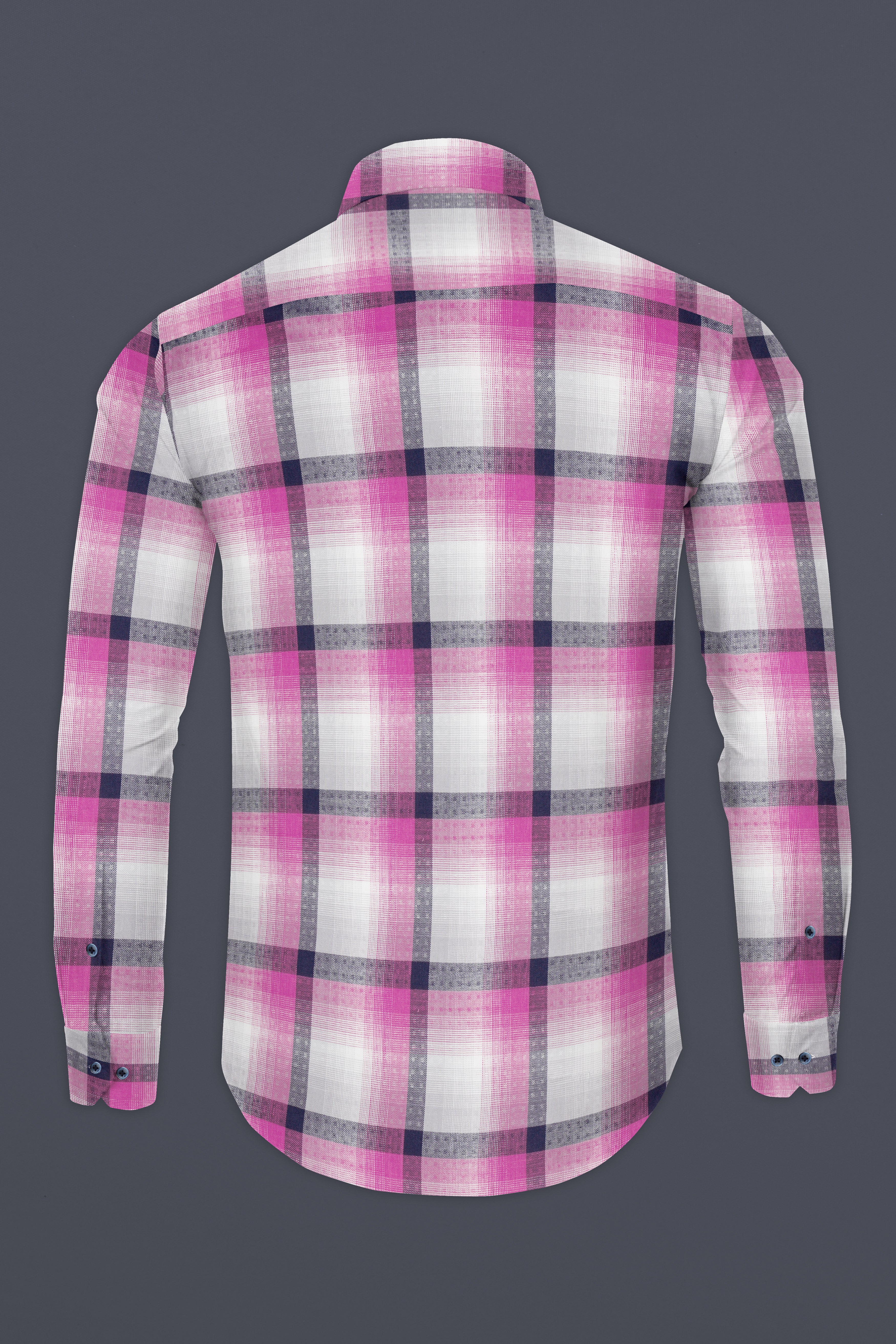 Zodiac Blue with Thulian Pink Twill Checkered Premium Cotton Shirt