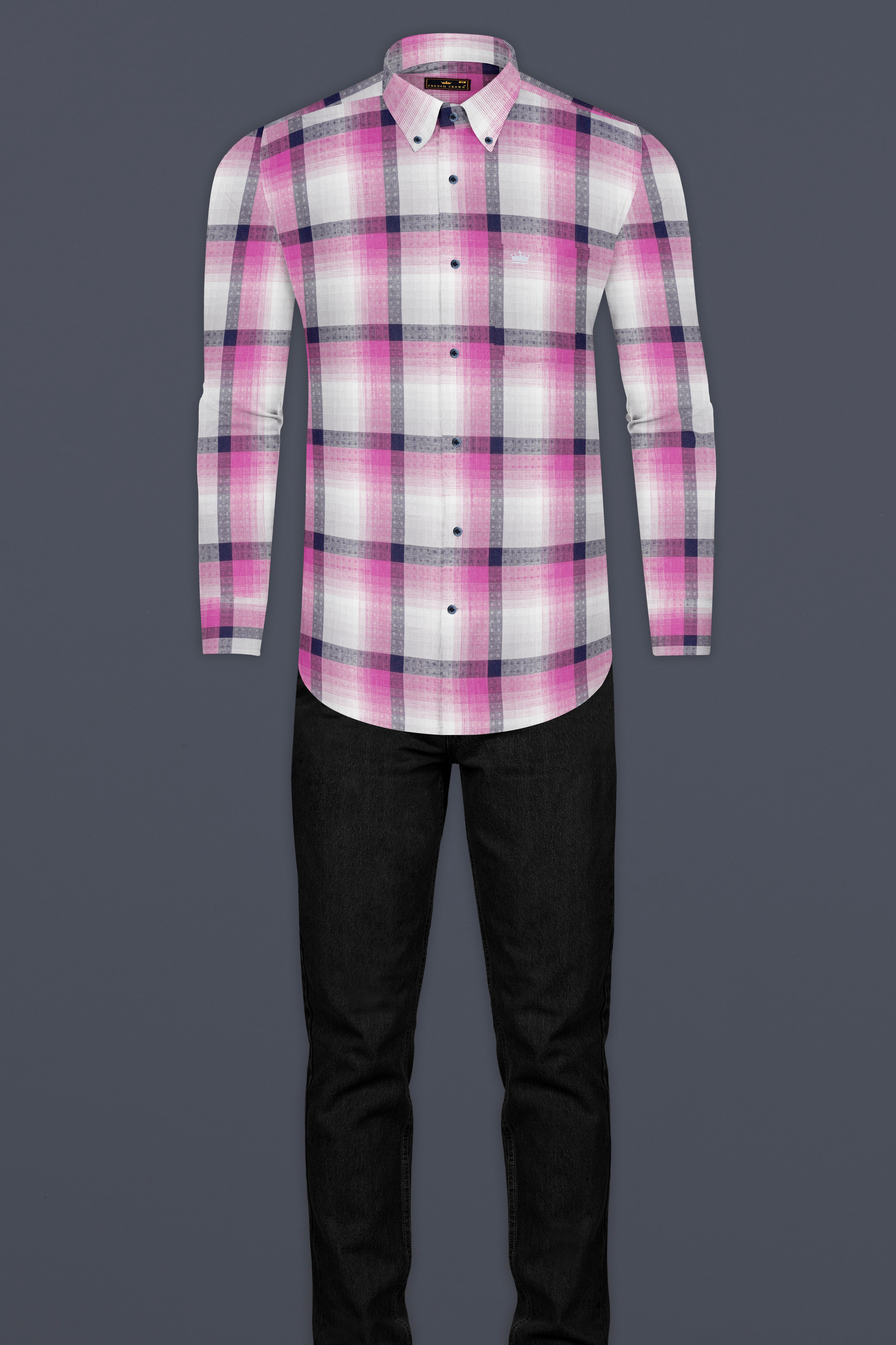 Zodiac Blue with Thulian Pink Twill Checkered Premium Cotton Shirt