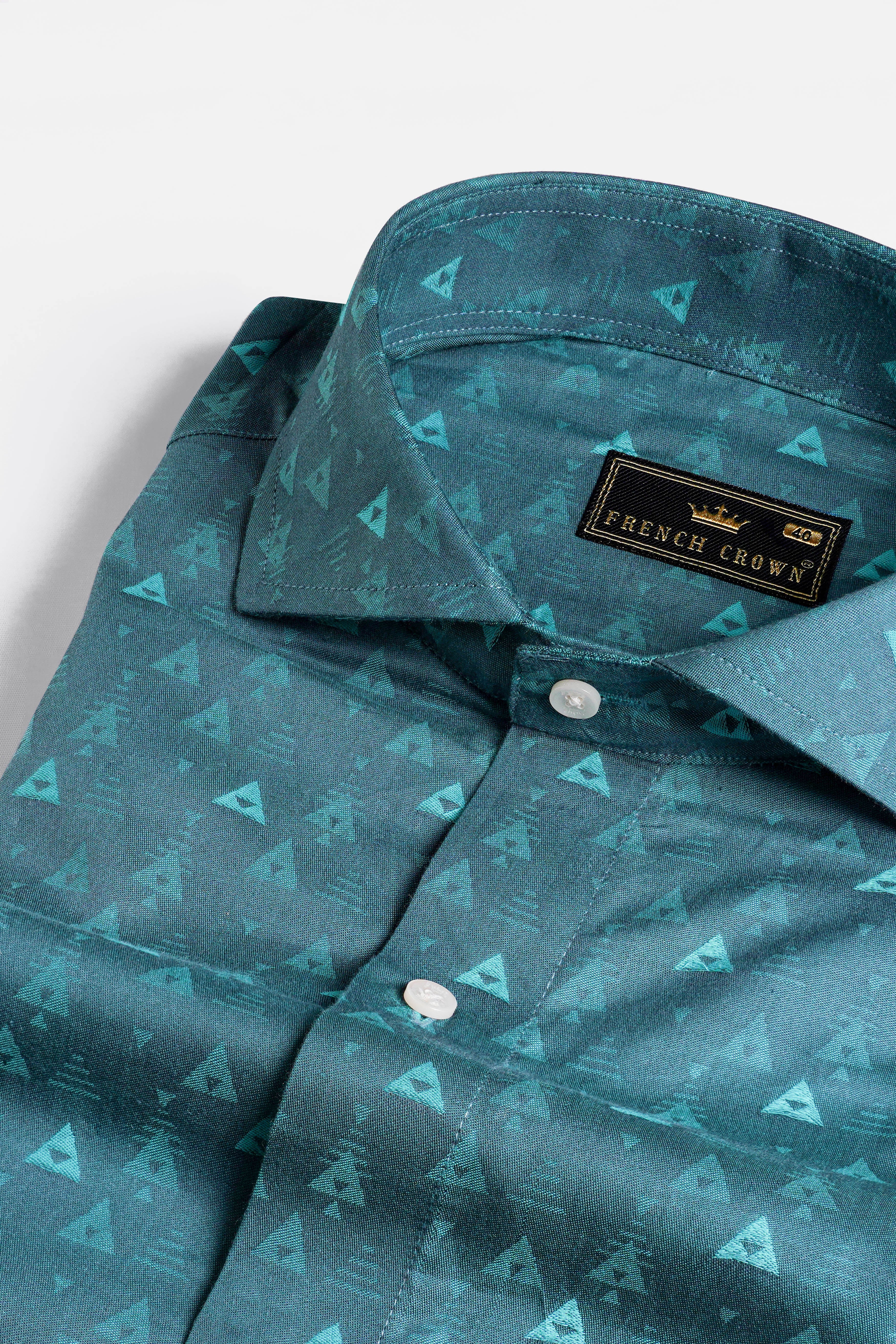 Cadet and Neptune Jacquard Triangle Textured Premium Giza Cotton Shirt