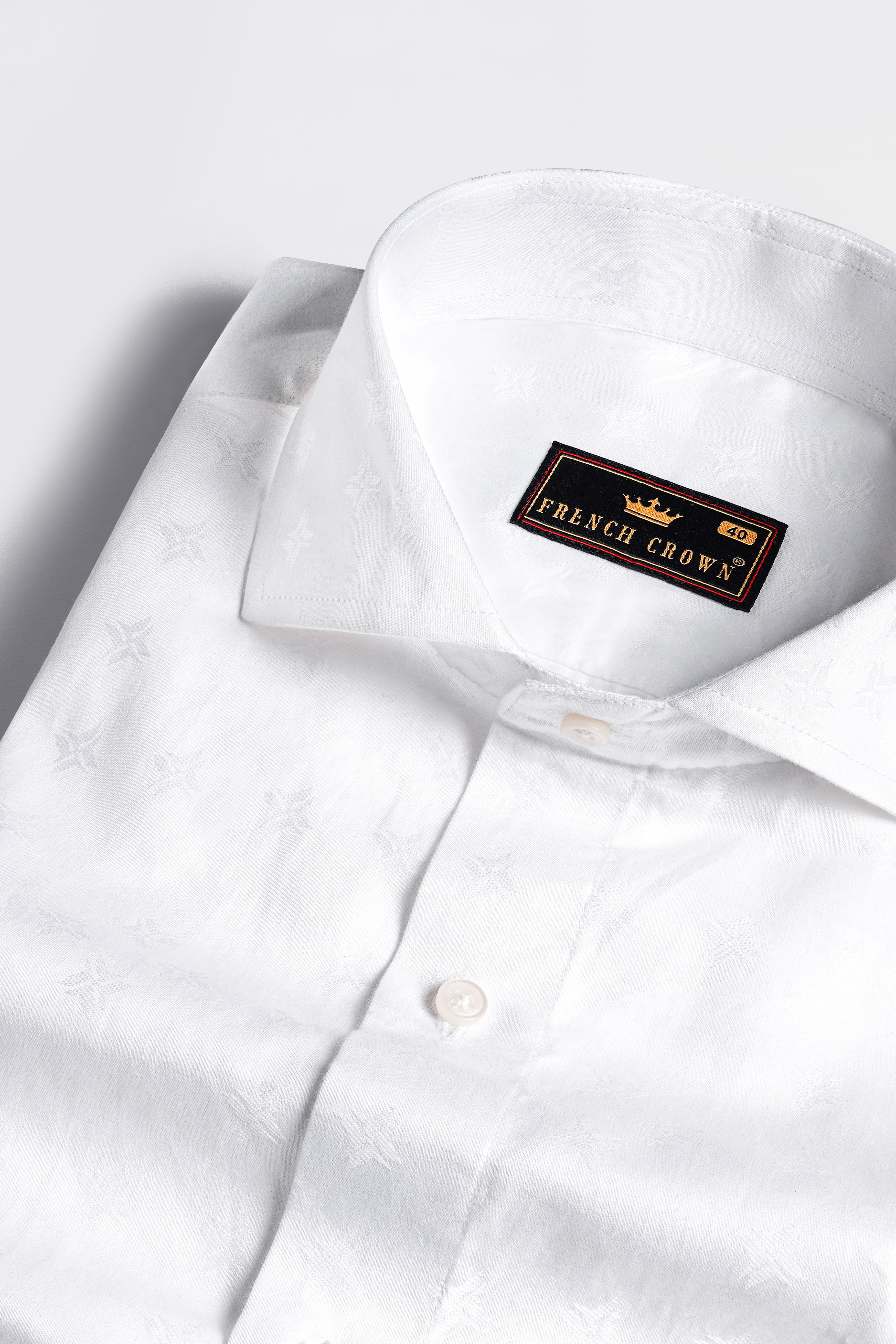 Bright White Jacquard Textured Premium Giza Cotton Shirt