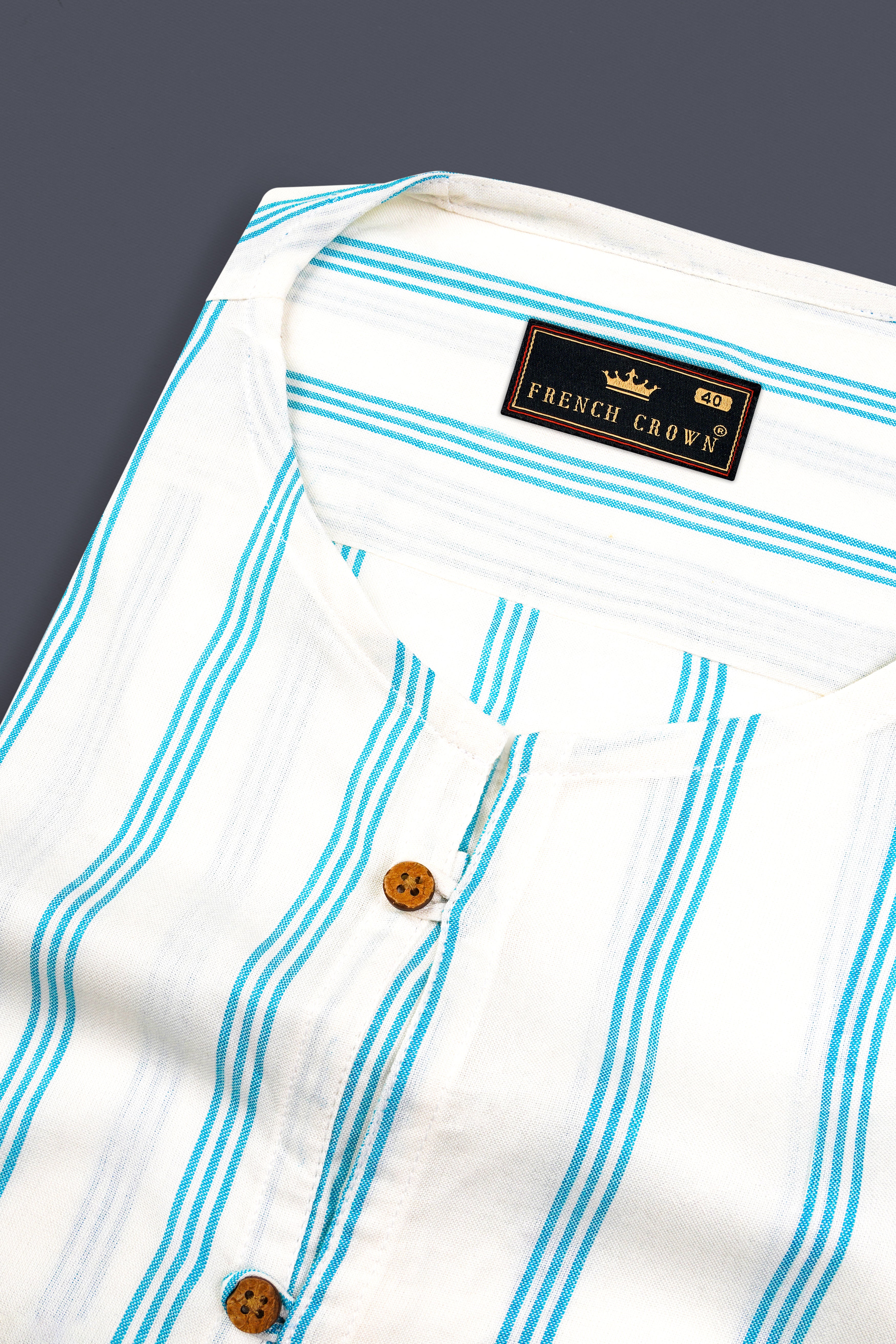 Bright White Striped Premium Tencel Kurta Shirt