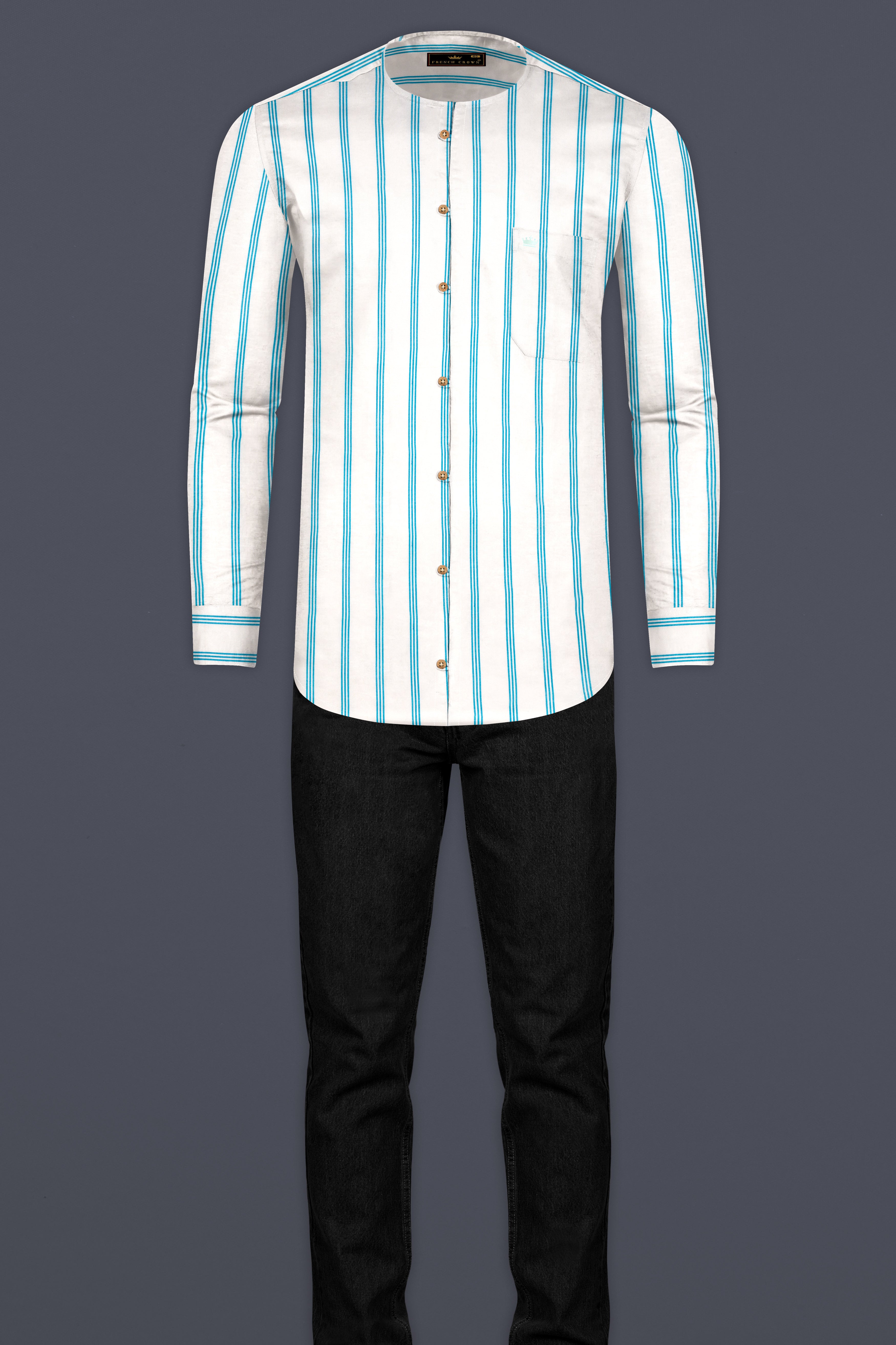 Bright White Striped Premium Tencel Kurta Shirt