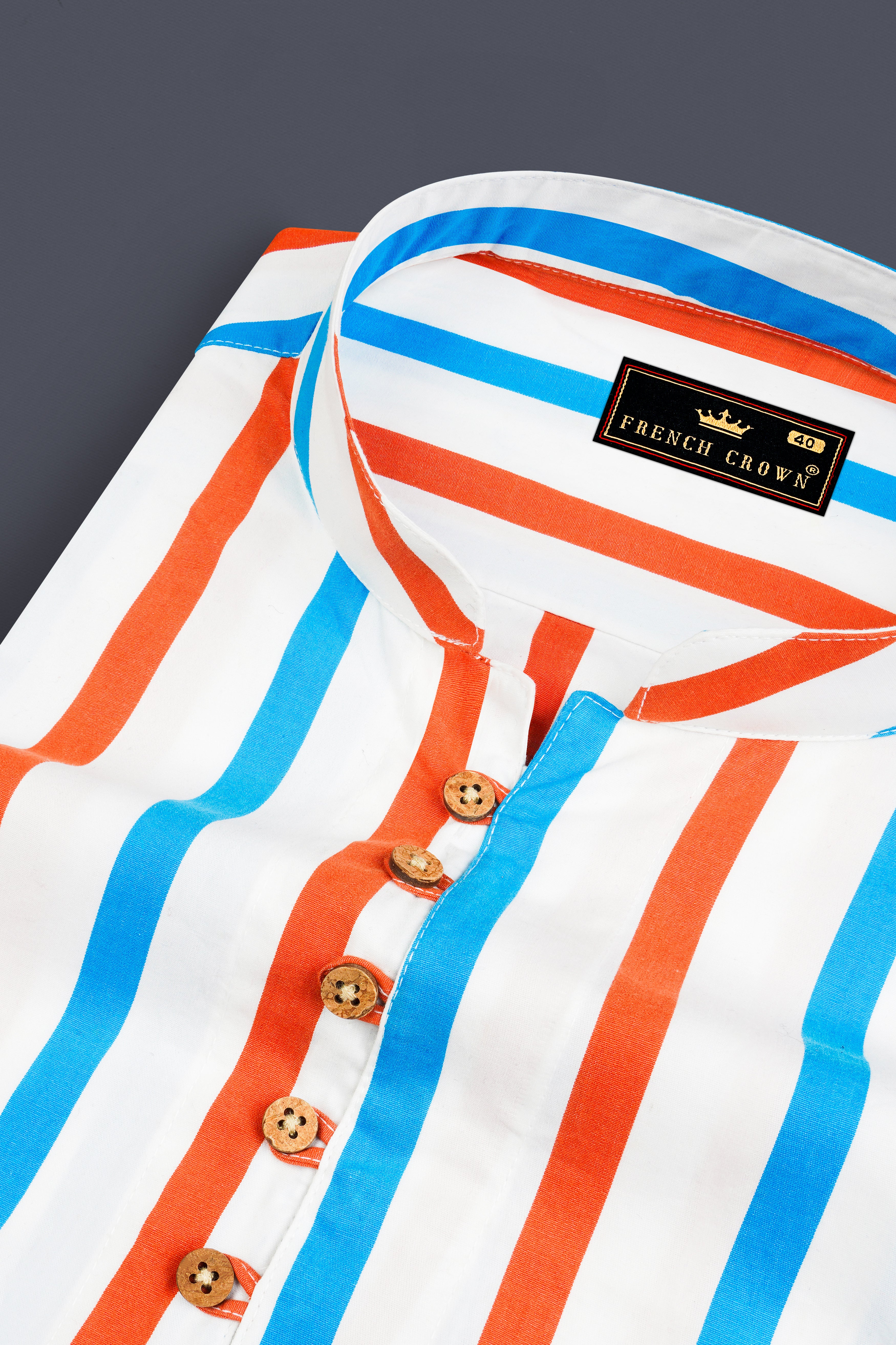 Cornflower Blue with Outrageous Orange Striped Premium Cotton Kurta Shirt