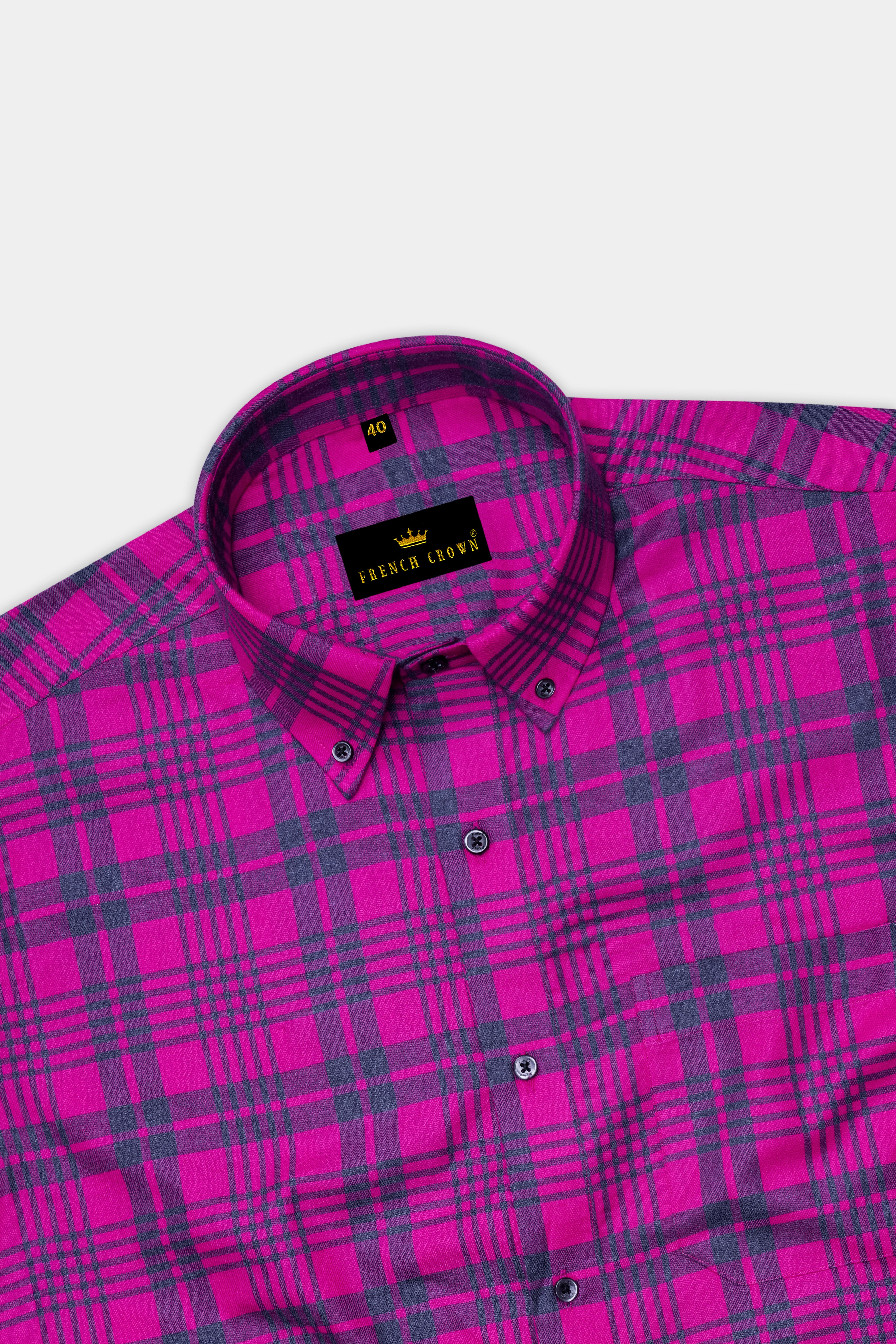 Cerise Pink Twill Plaid Premium Cotton Shirt