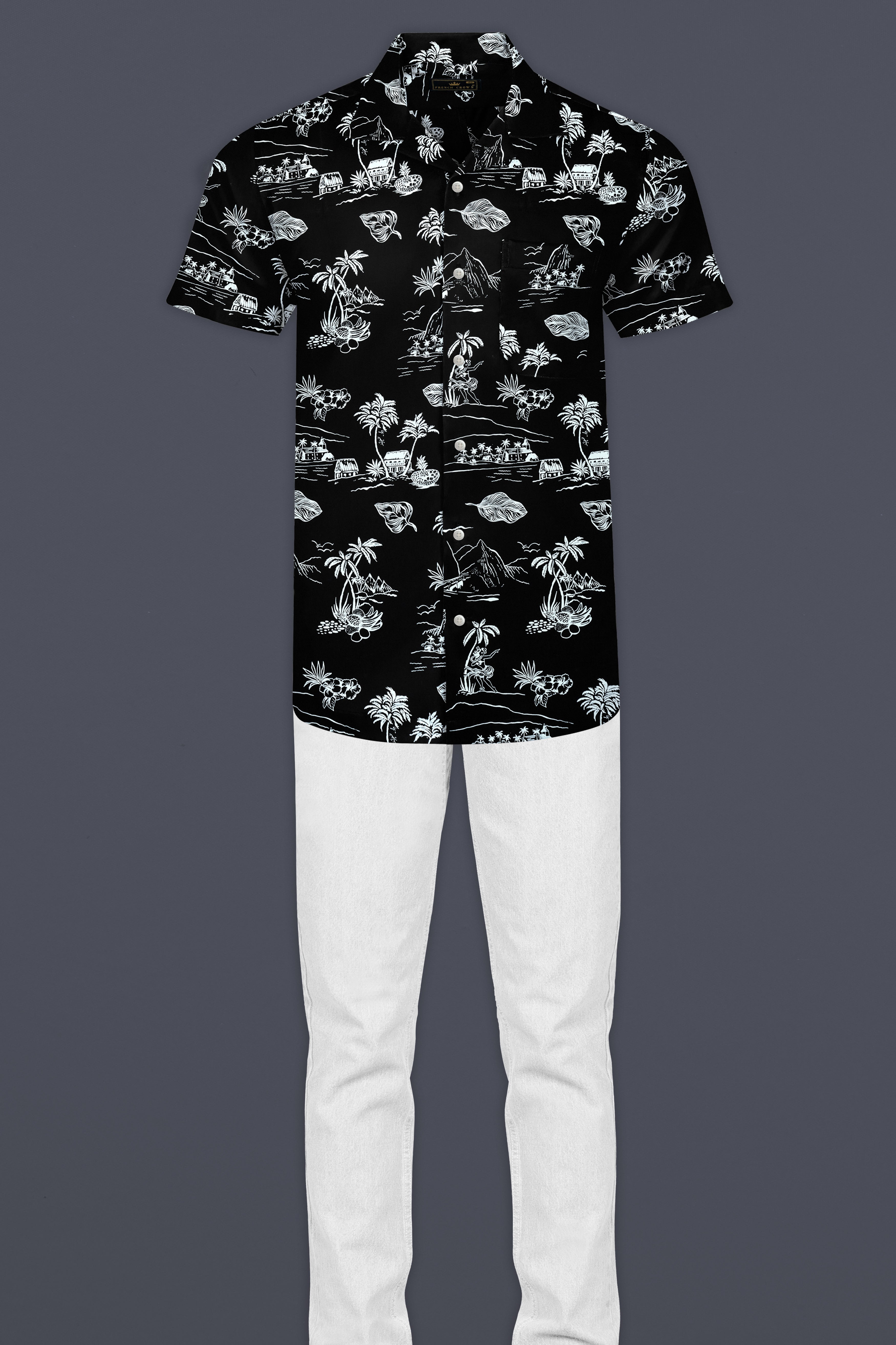 Dune Black Tropical Printed Premium Cotton Shirt