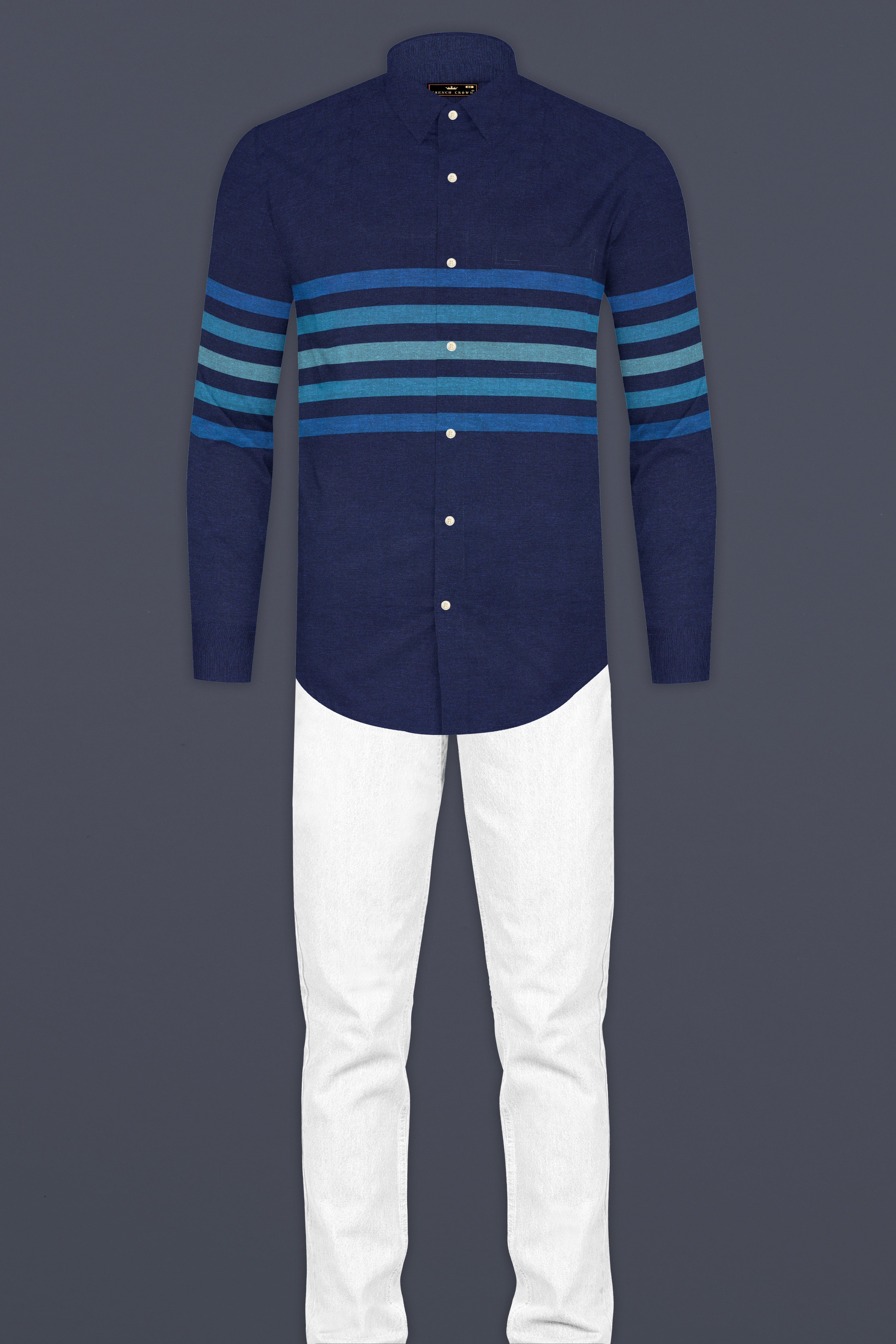 Cloud Burst and Chambray Blue Striped Royal Oxford Shirt