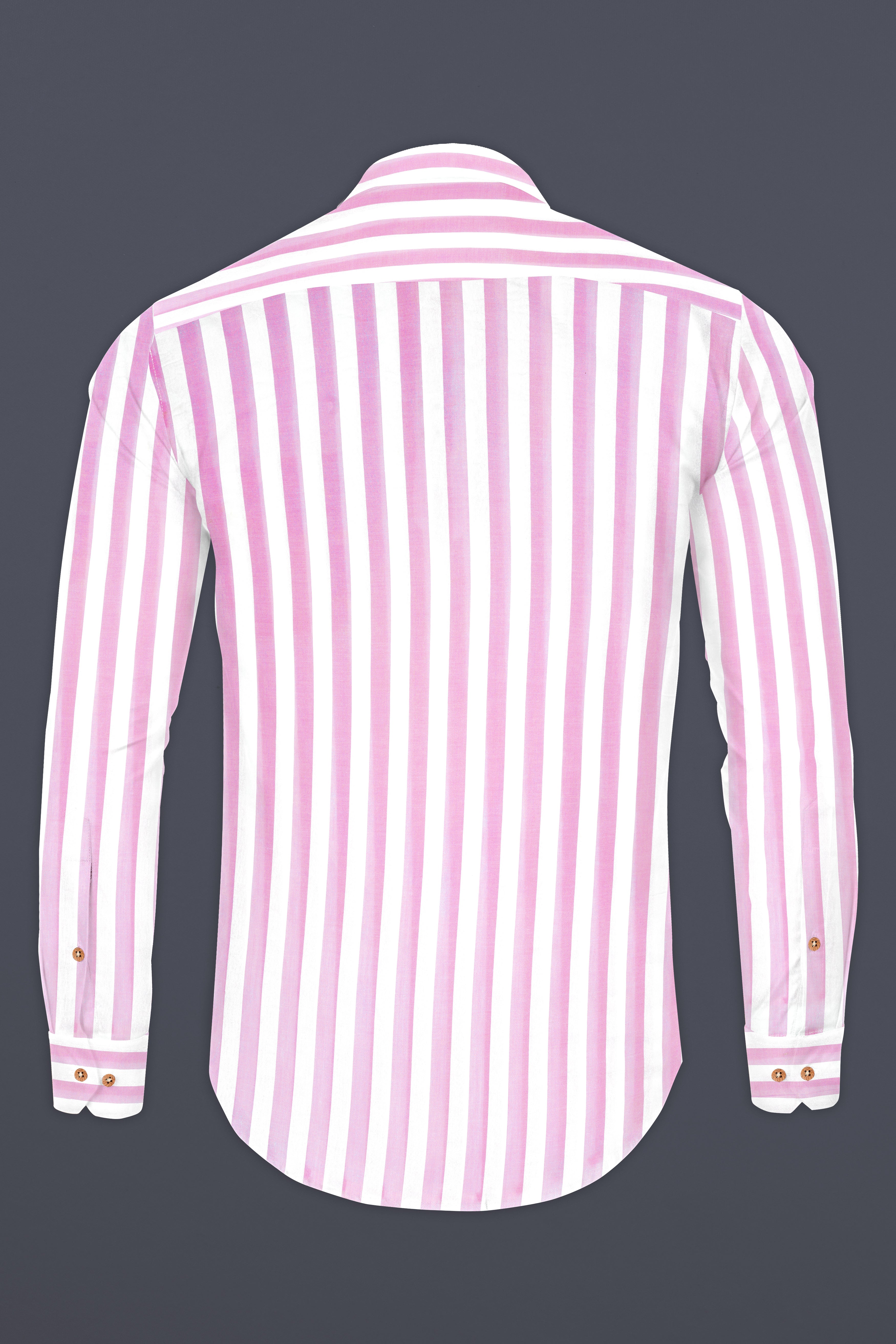 Bright White and Cherub Pink Striped Premium Cotton Kurta Shirt