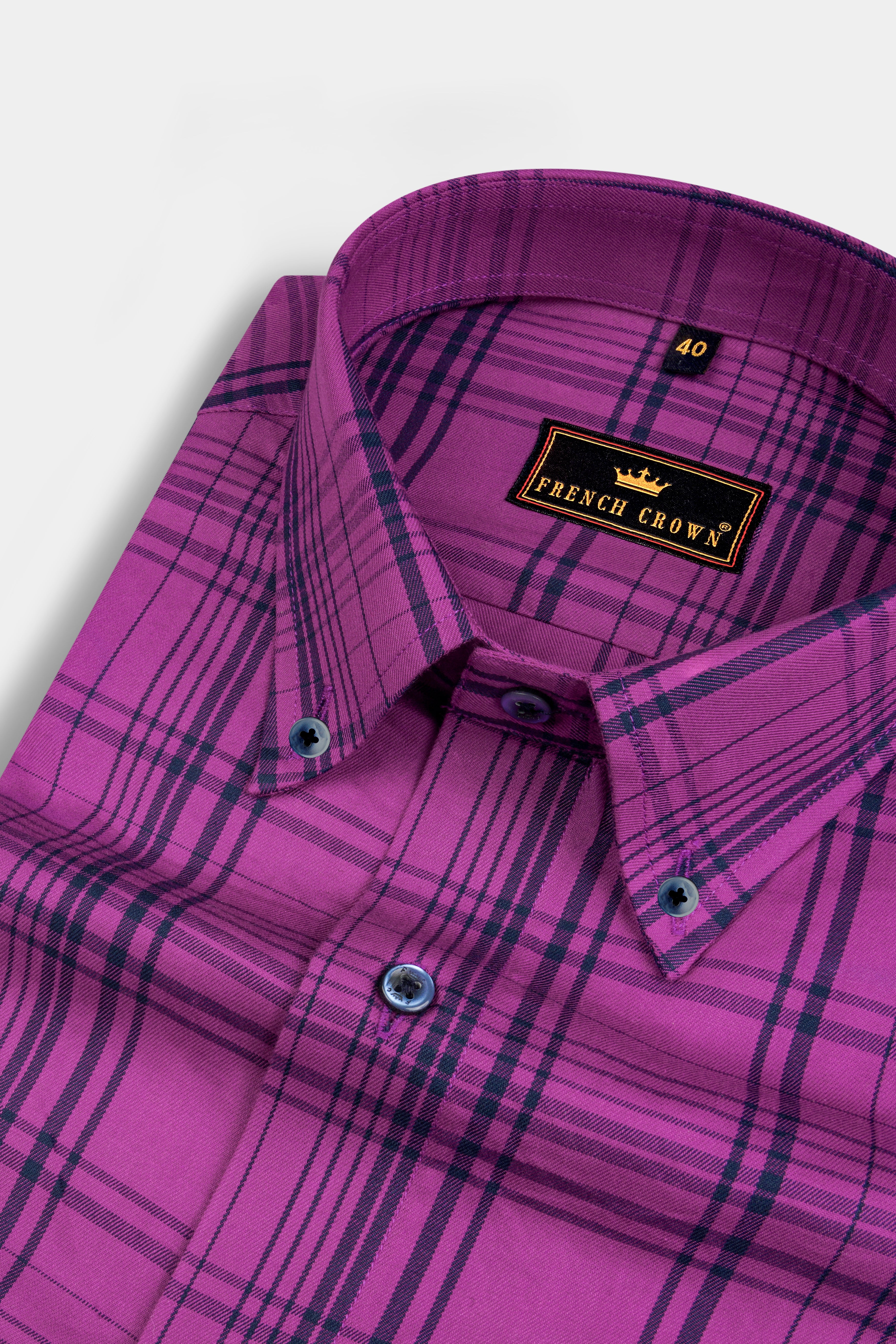 Byzantium Purple and Cyprus Blue Plaid Twill Textured Premium Cotton Shirt