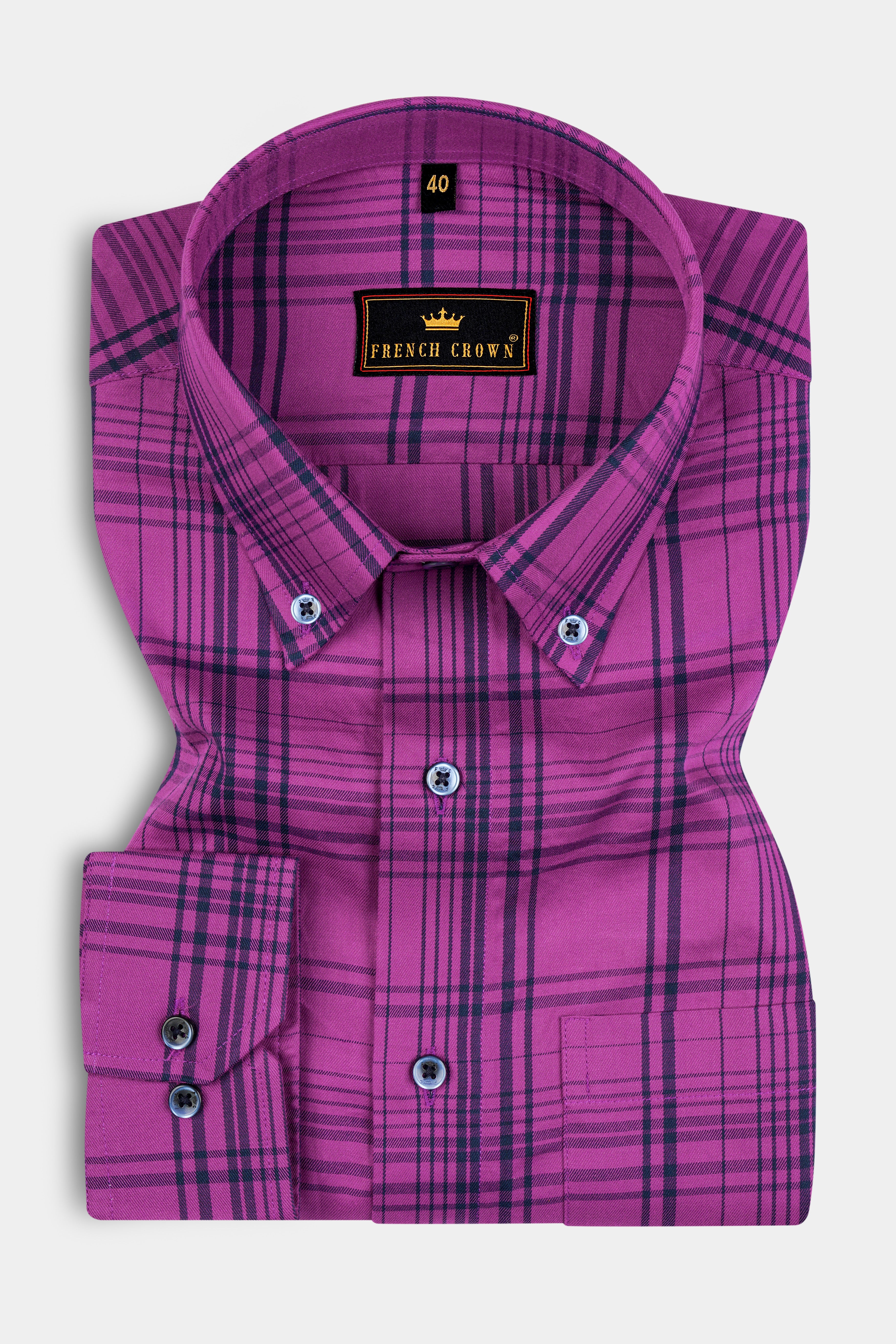 Byzantium Purple and Cyprus Blue Plaid Twill Textured Premium Cotton Shirt