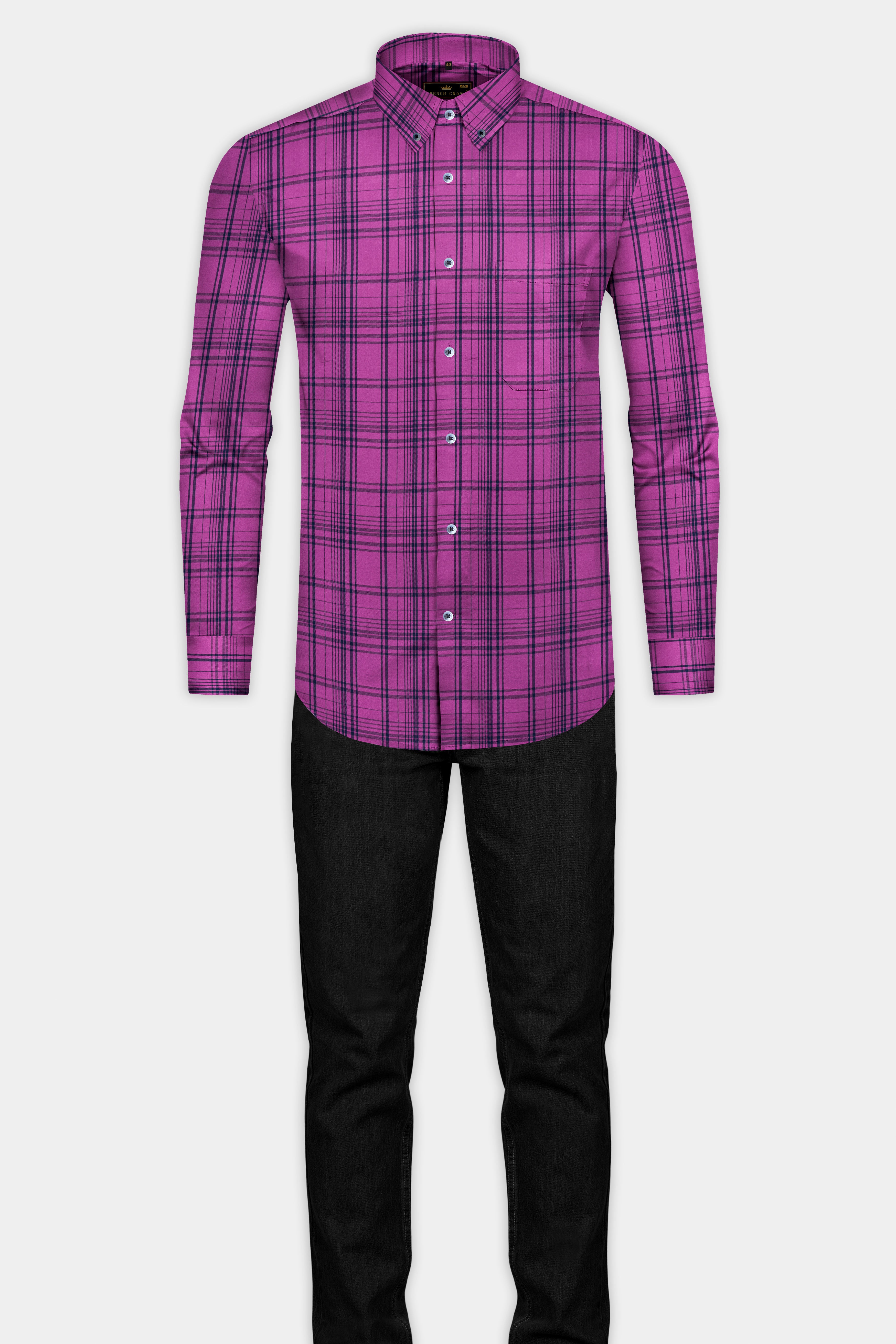 Byzantium Purple and Cyprus Blue Plaid Twill Textured Premium Cotton Shirt