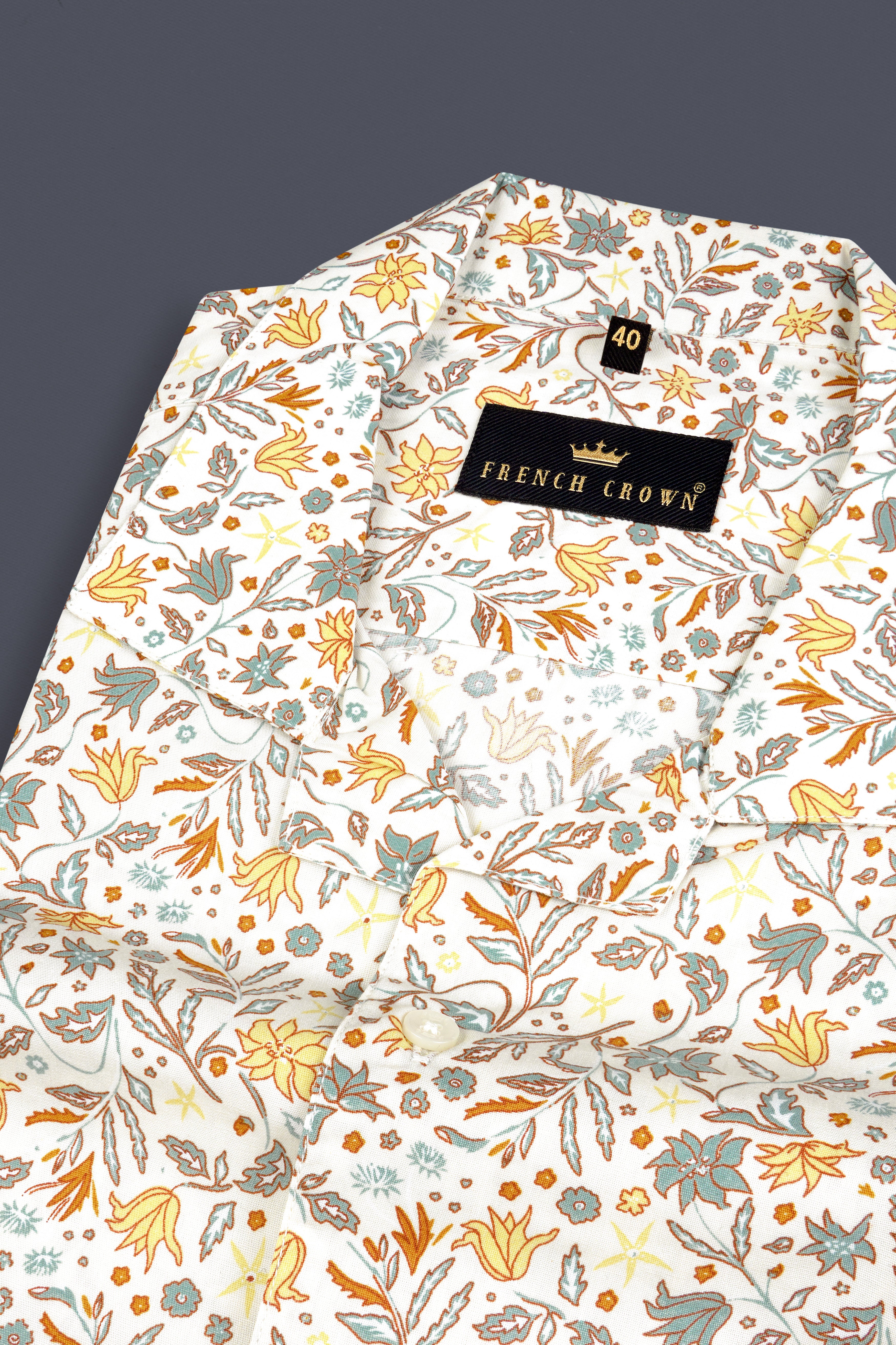 Binaca White and Lemon Yellow Multicolour Floral Printed Premium Cotton Shirt