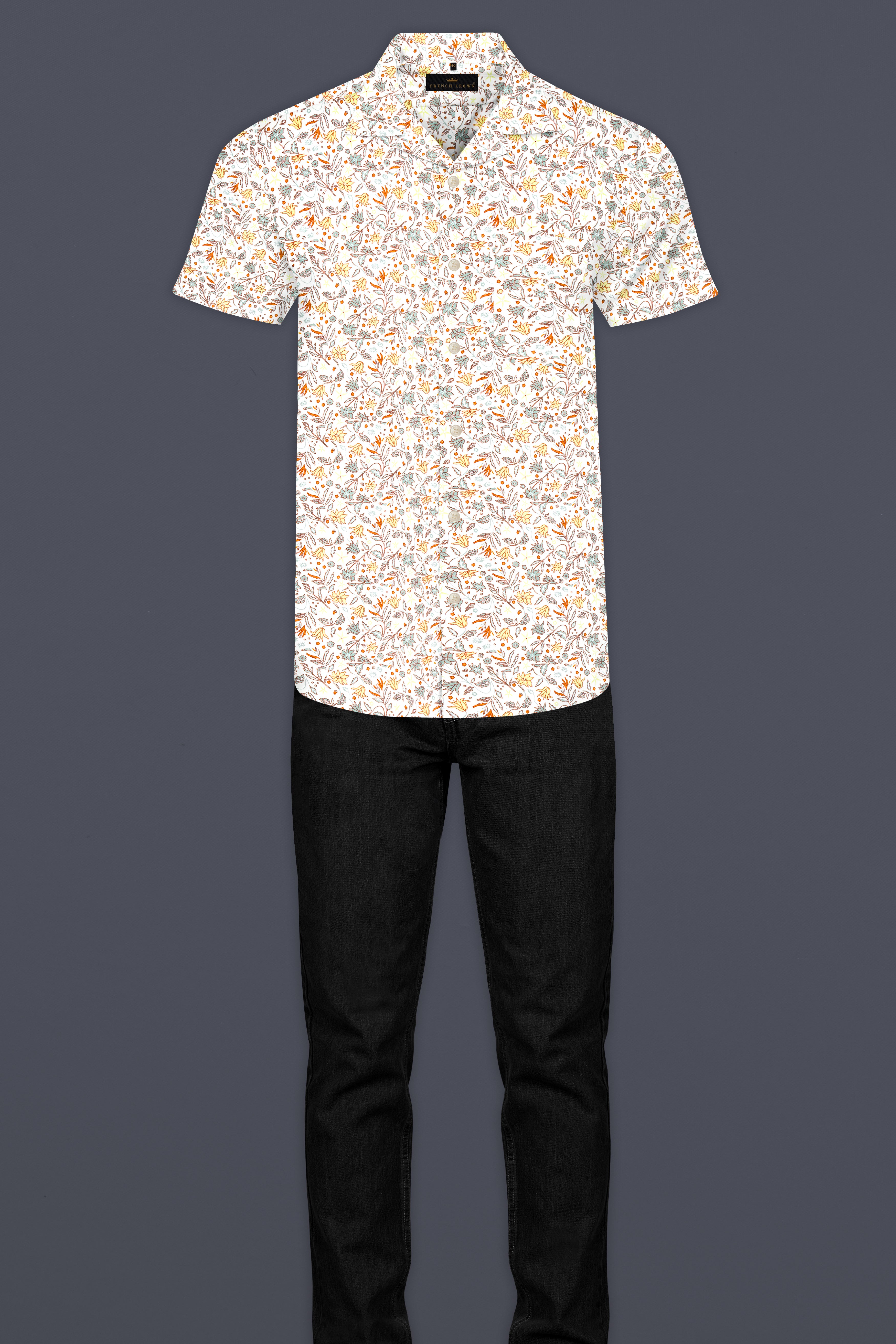 Binaca White and Lemon Yellow Multicolour Floral Printed Premium Cotton Shirt