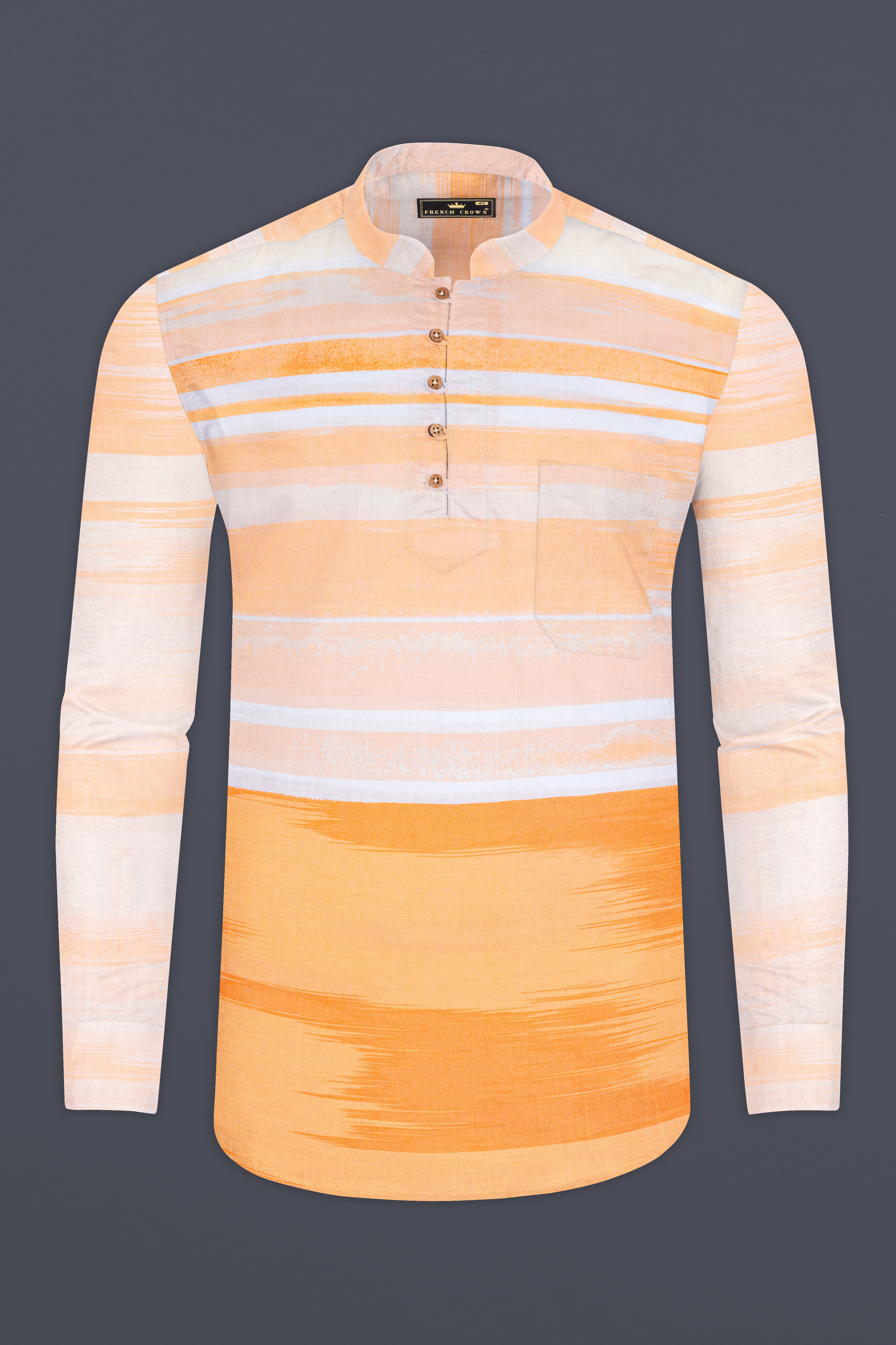 Neon Carrot with white irregular Striped Premium Cotton Kurta Shirt