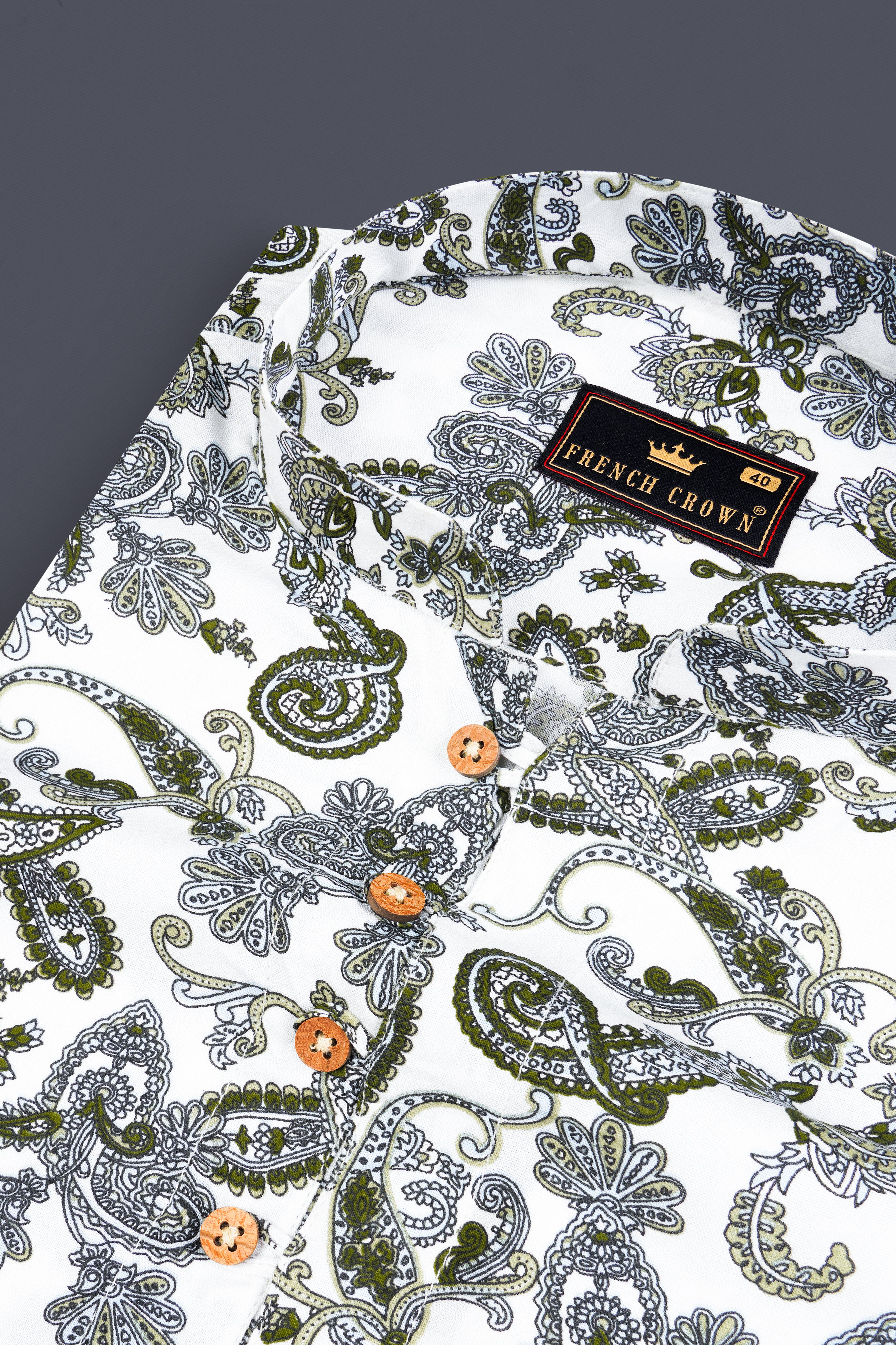 White Lilac and Rifle Green Paisley Printed Tencel Kurta Shirt