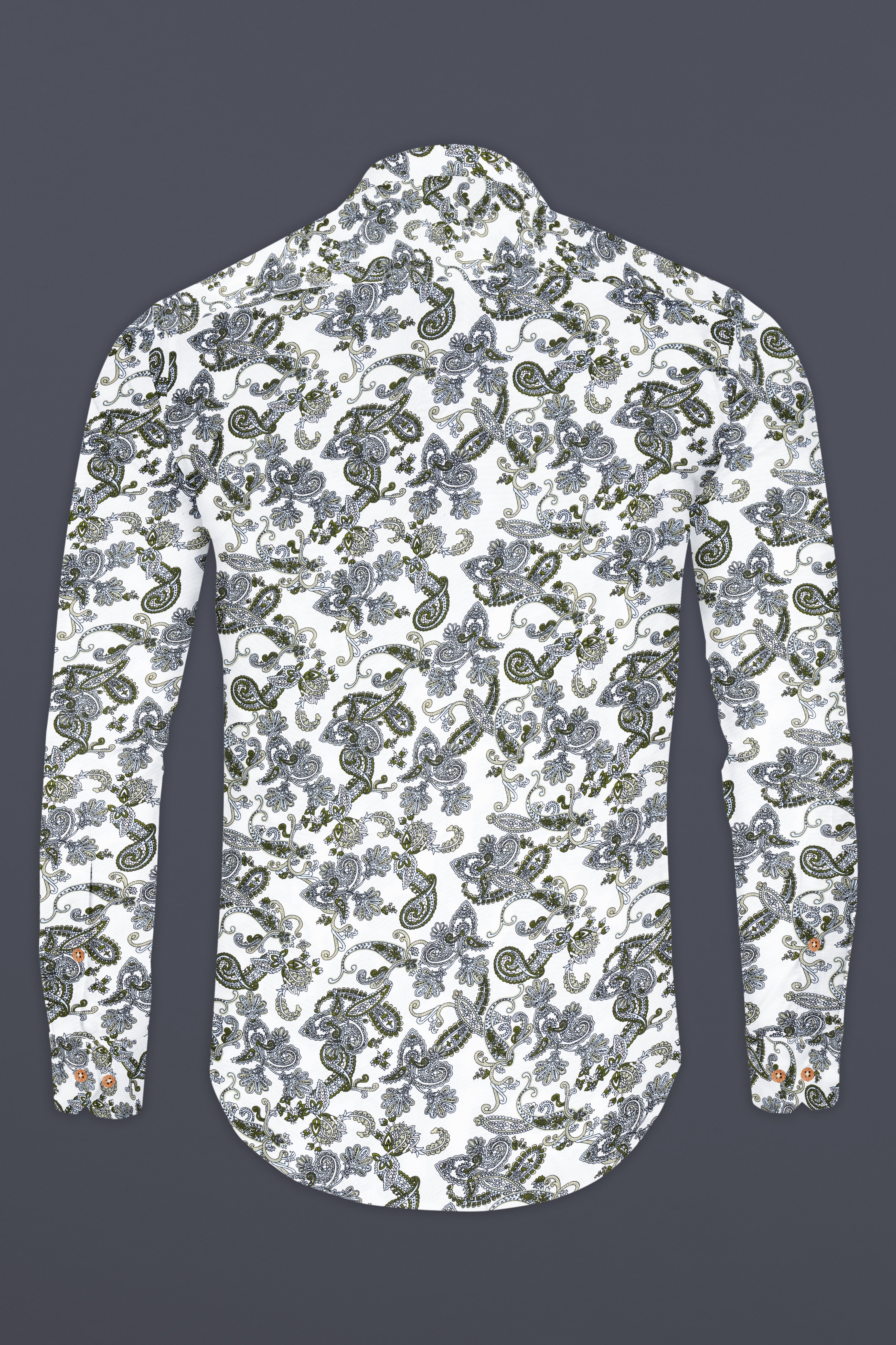 White Lilac and Rifle Green Paisley Printed Tencel Kurta Shirt