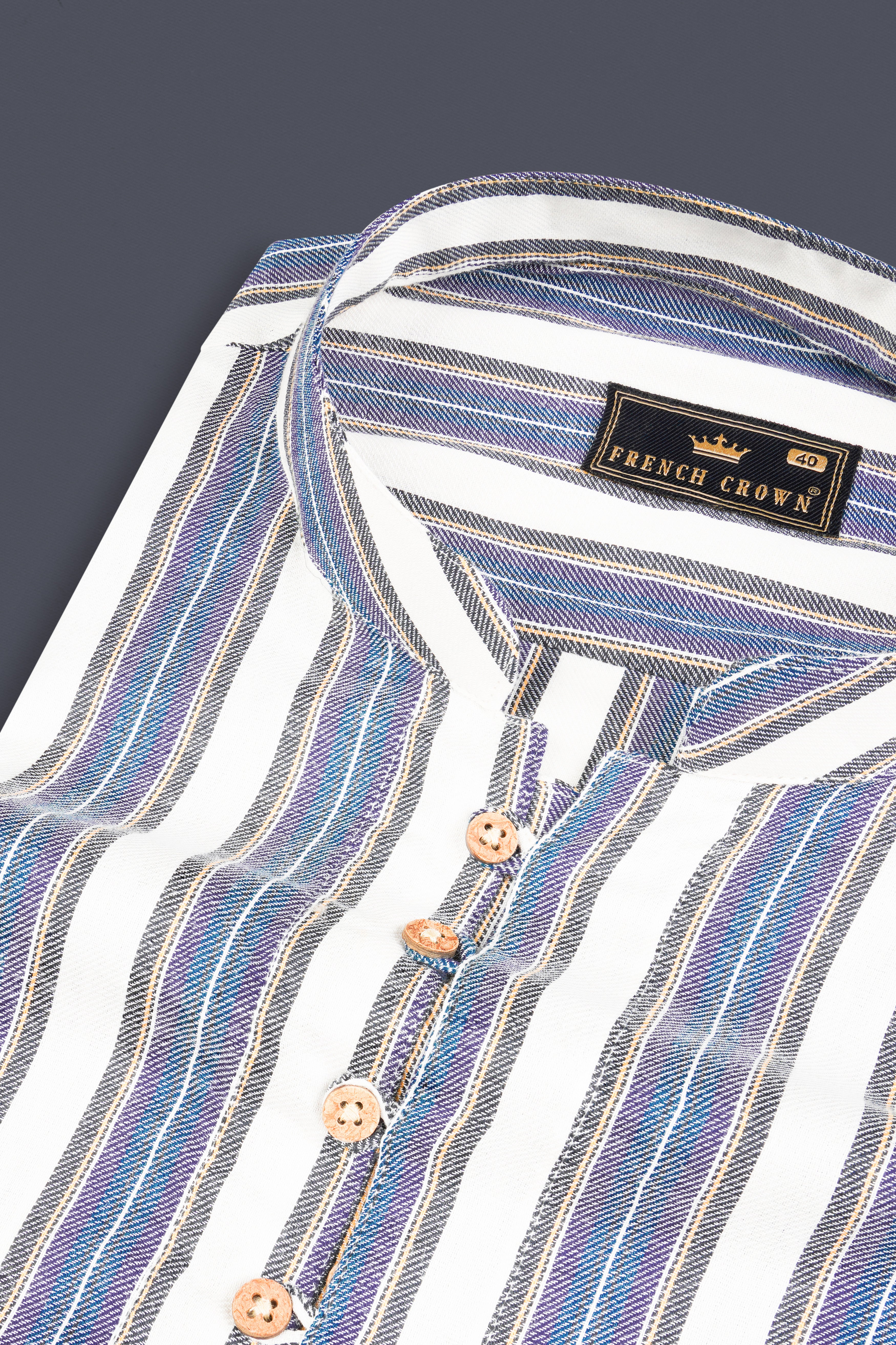 Soapstone White and denim blue Striped Twill Premium Cotton Kurta Shirt