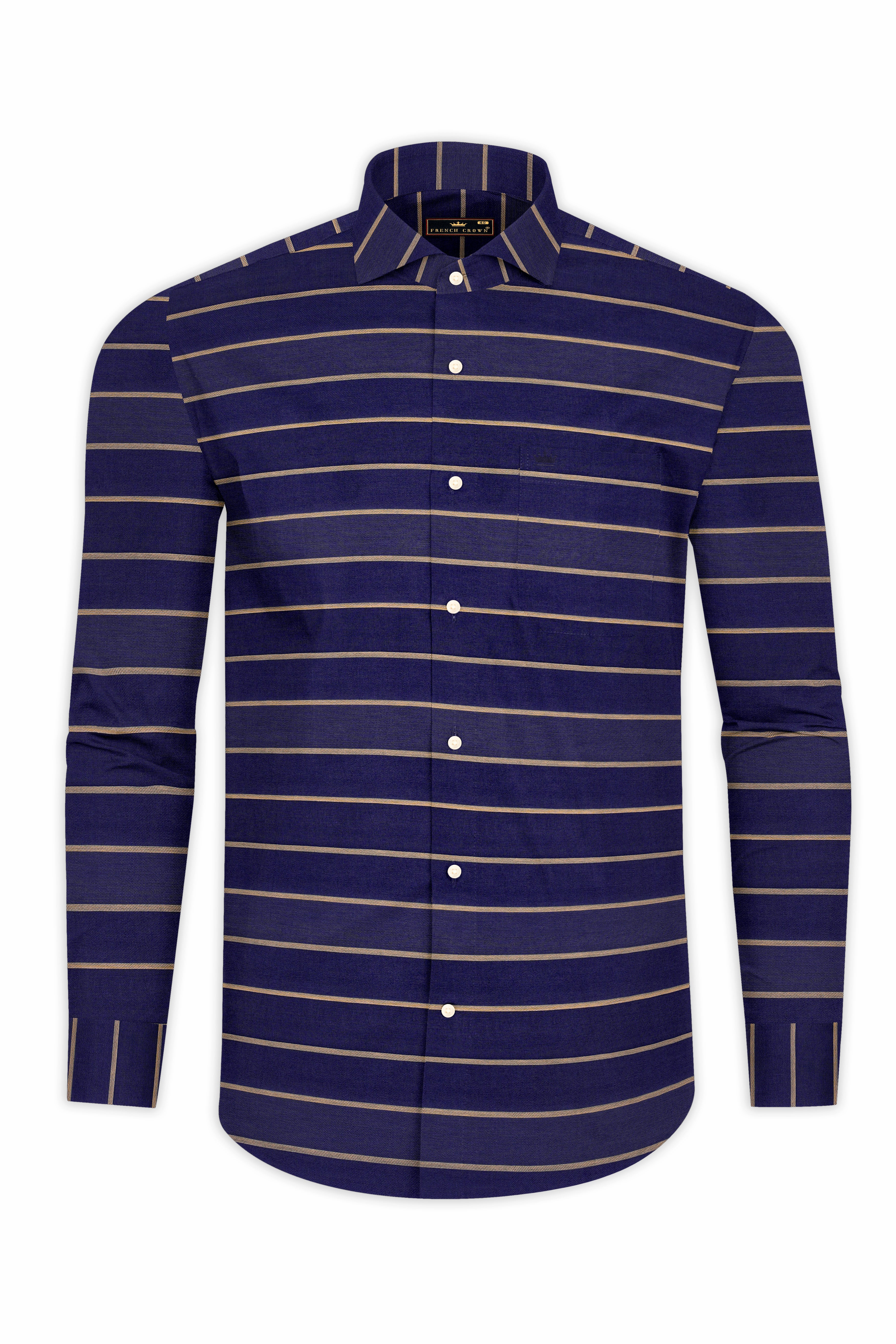 Gun Powder Blue and Pavlova Striped Twill Premium Cotton Shirt