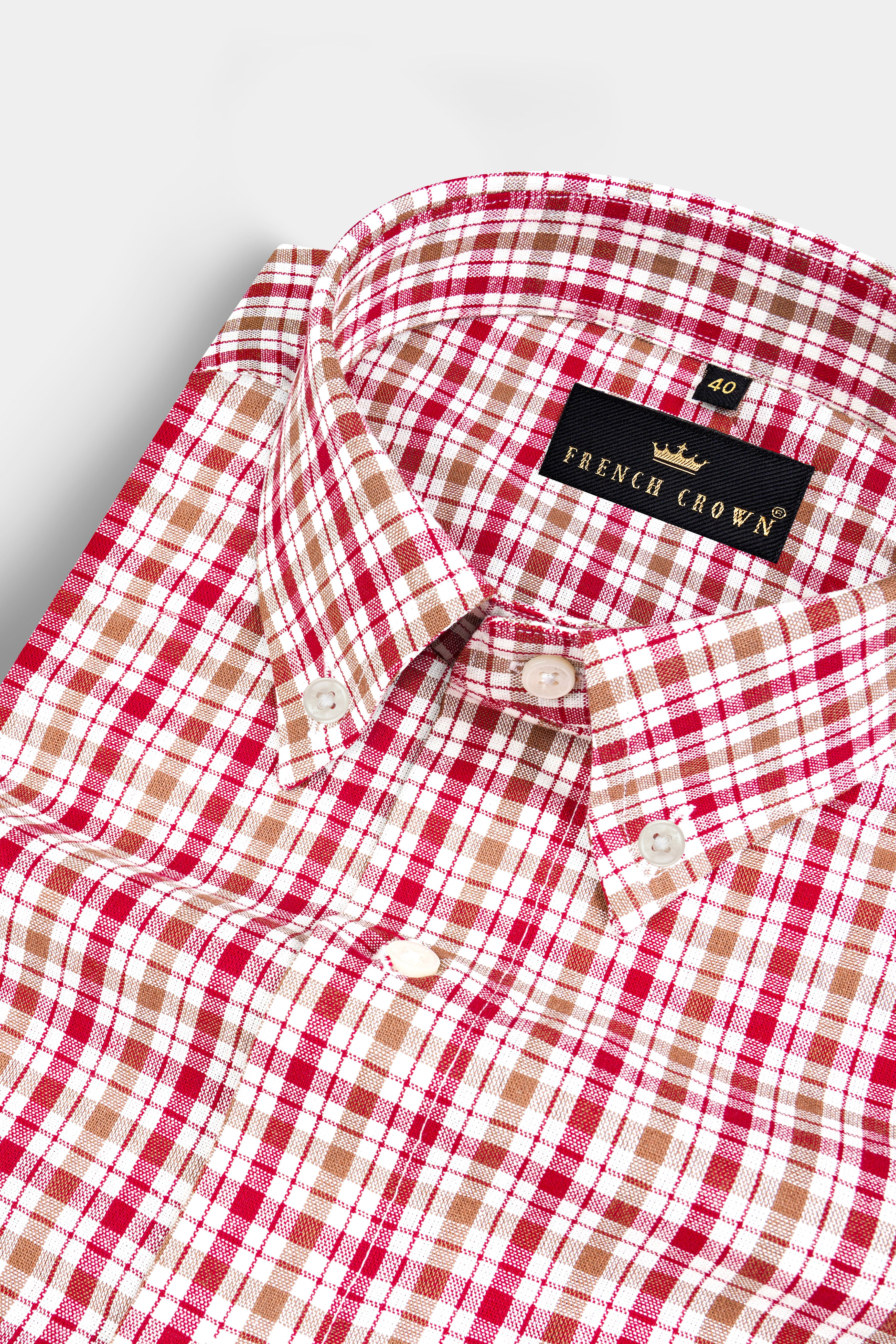 Raspberry Pink with Mocha Brown Checked Royal Oxford Shirt