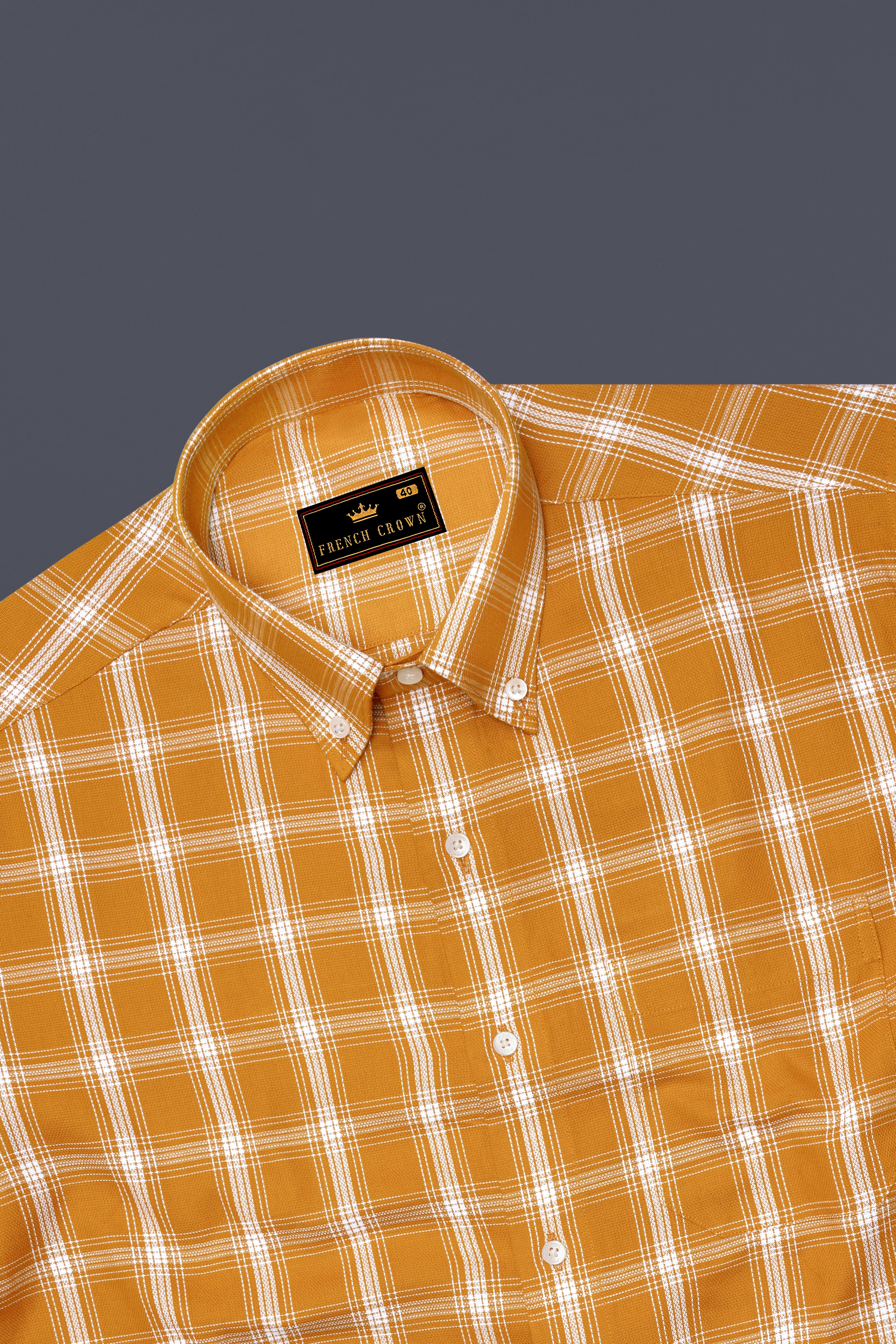 Cantaloupe Brown Plaid Dobby Textured Premium Giza Cotton Shirt