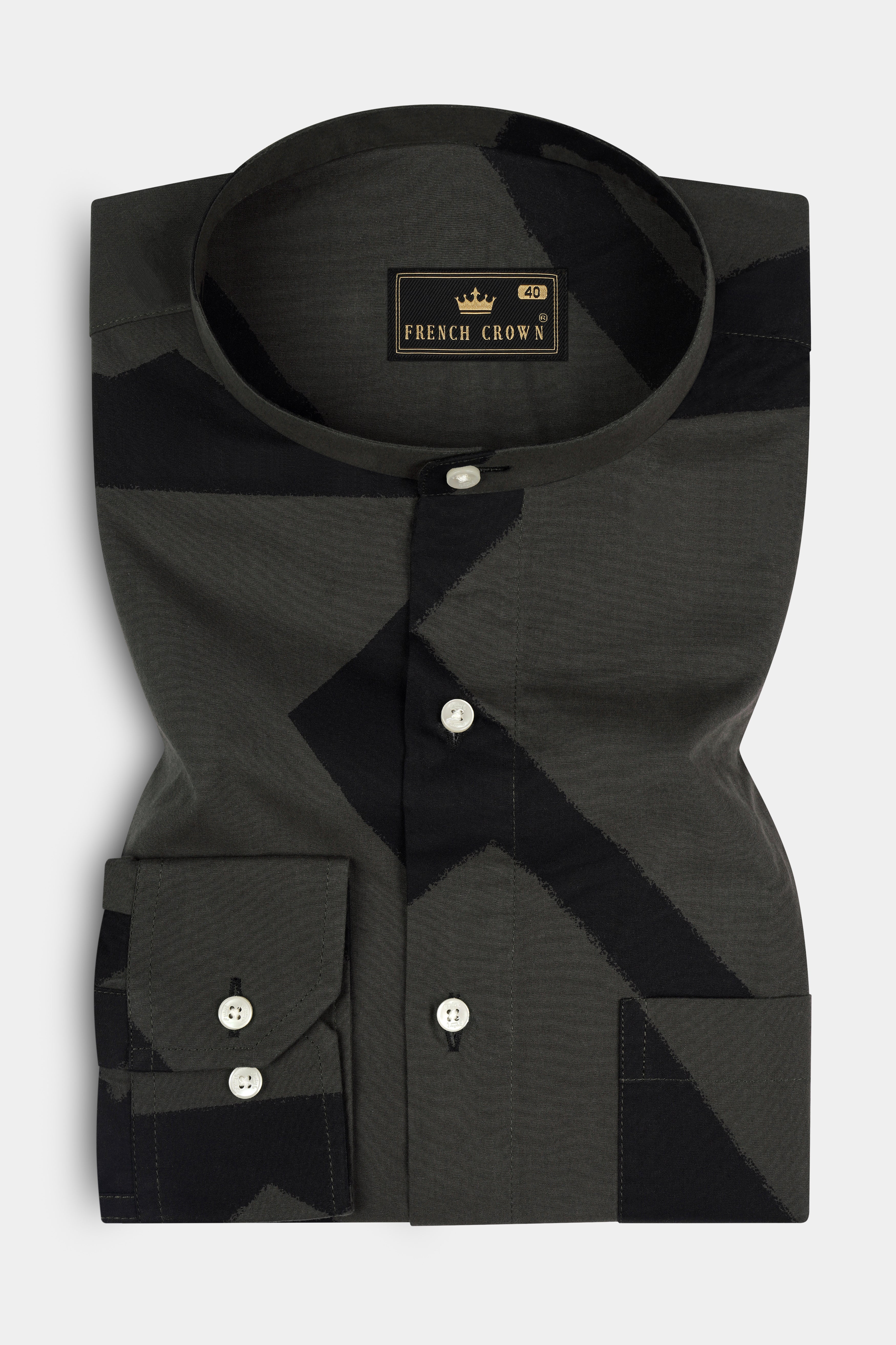 Fuscous Grey with Zeus Black abstract Patterned Premium Cotton Shirt