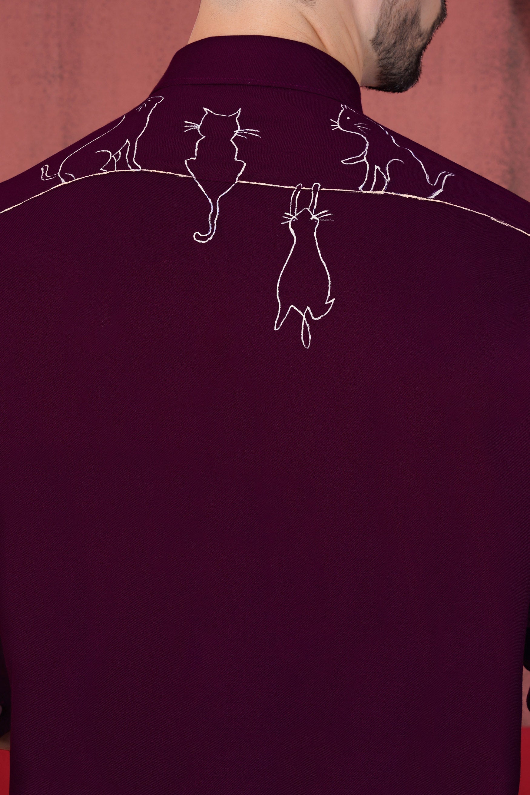 Gondola Maroon Playful Cats Hand Painted Premium Tencel Designer Shirt