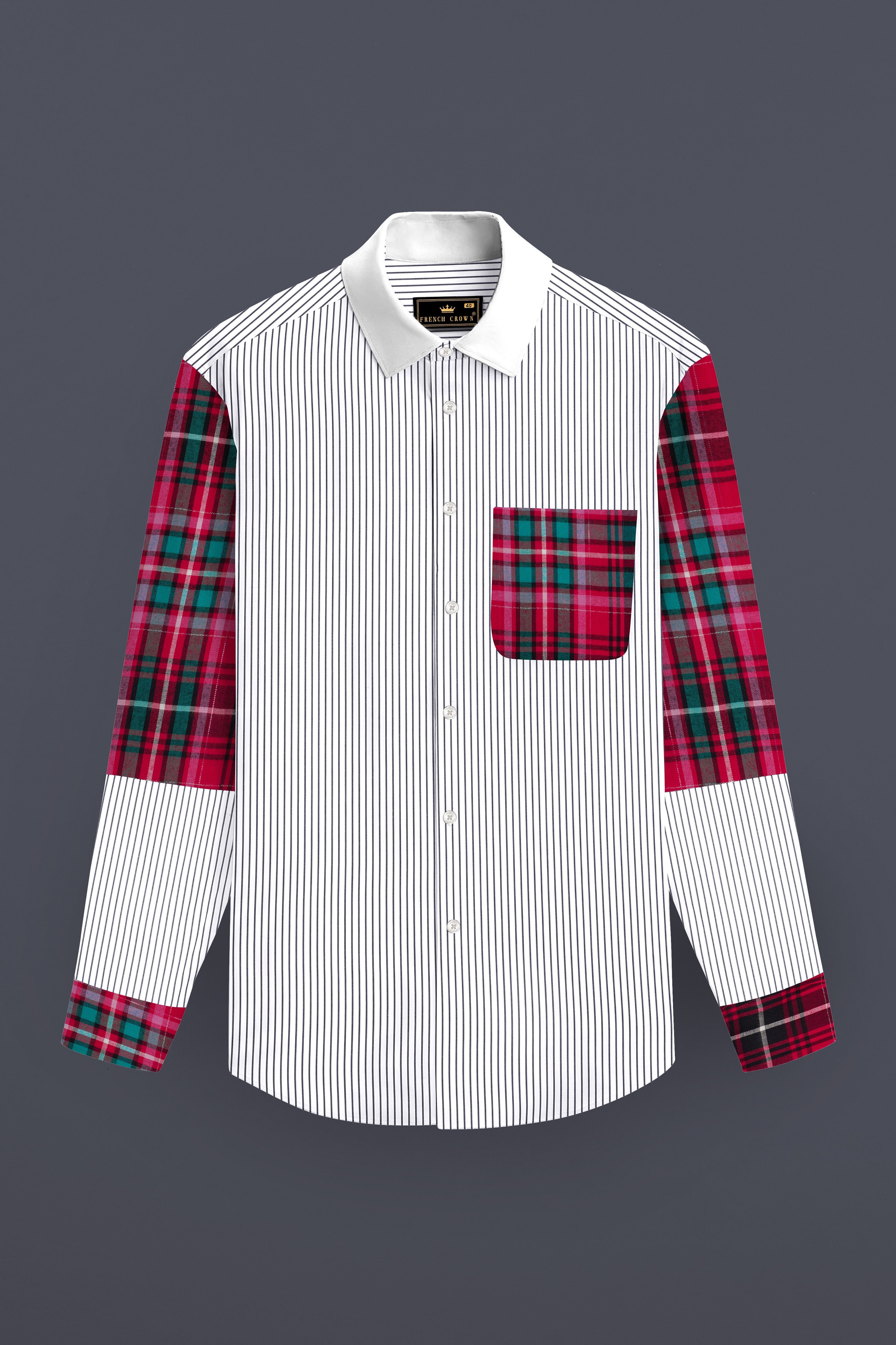 White and Debian Red Multicolored Premium Cotton Shirt