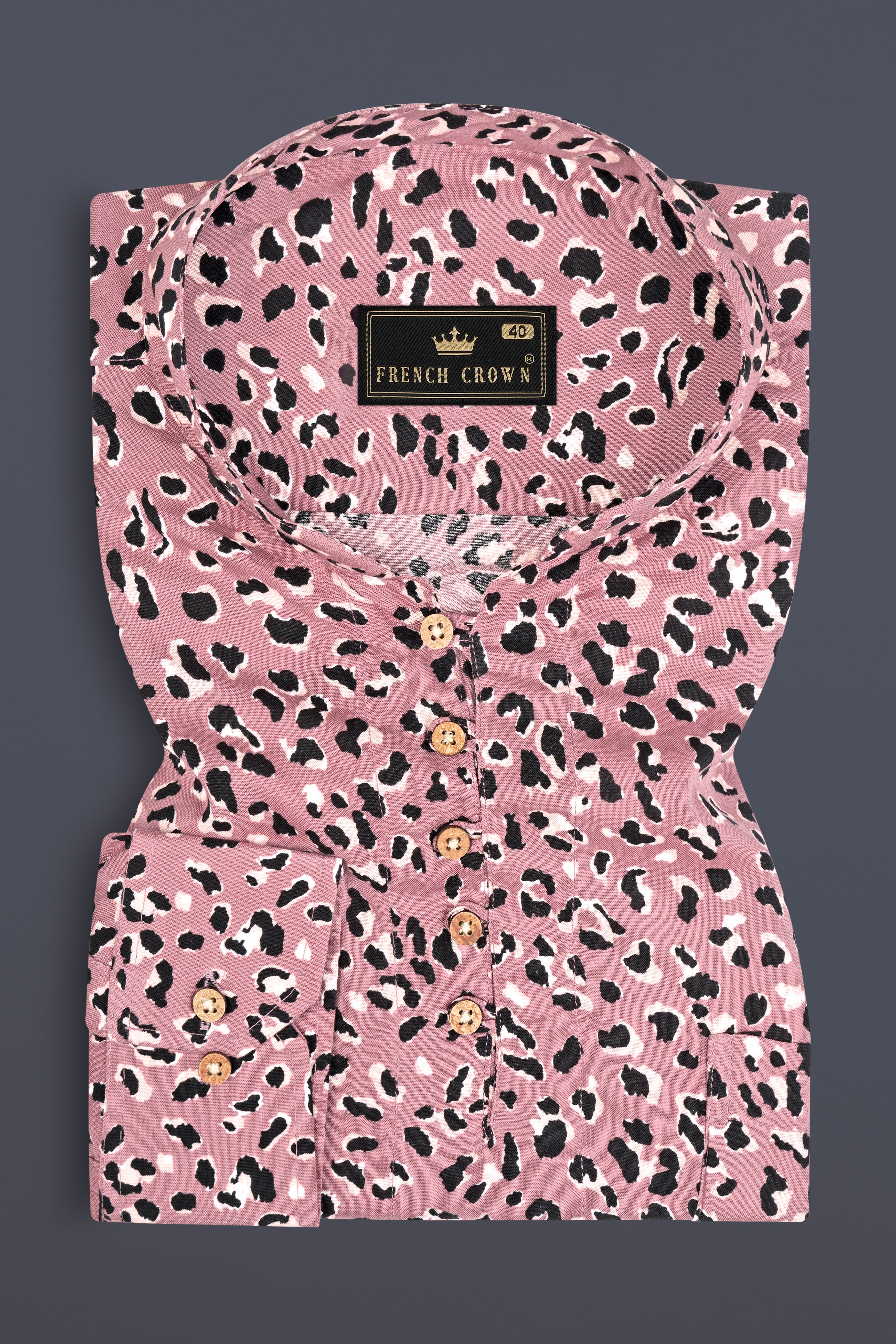 Charm Pink Leopard Printed Premium Tencel Kurta Shirt