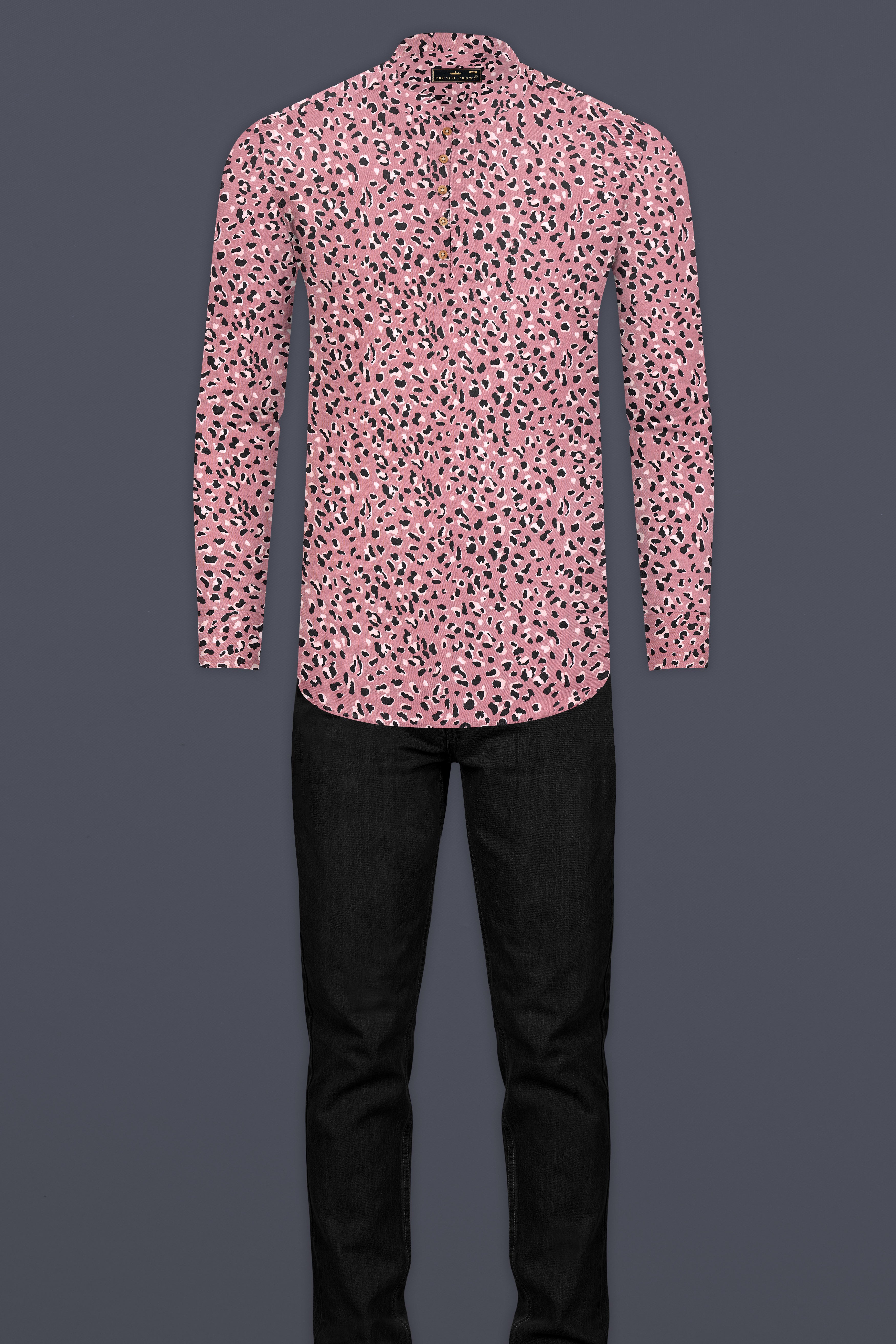 Charm Pink Leopard Printed Premium Tencel Kurta Shirt