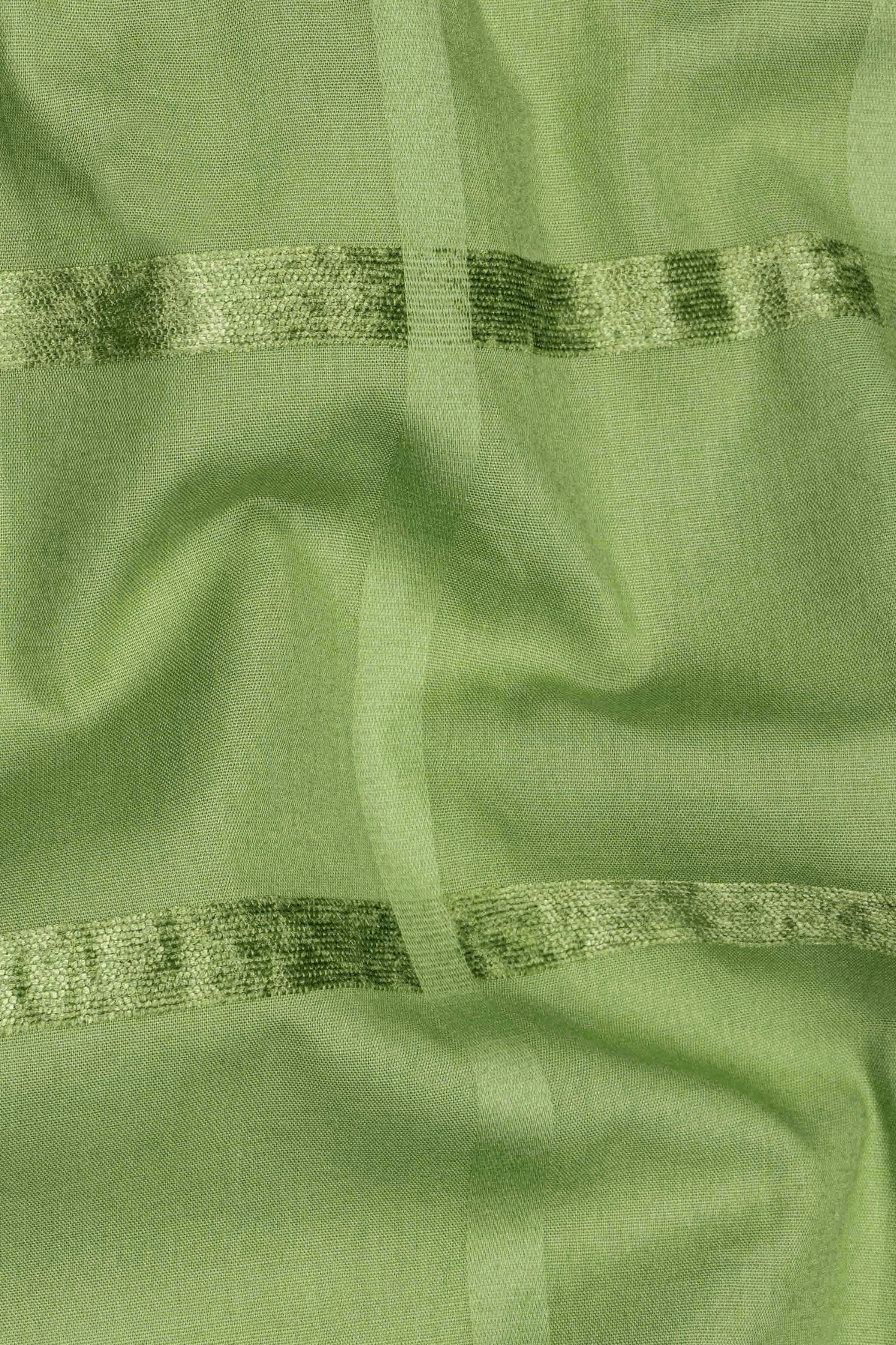 Asparagus Green Velvet Windowpane Dobby Textured Premium Giza Cotton Kurta Shirt