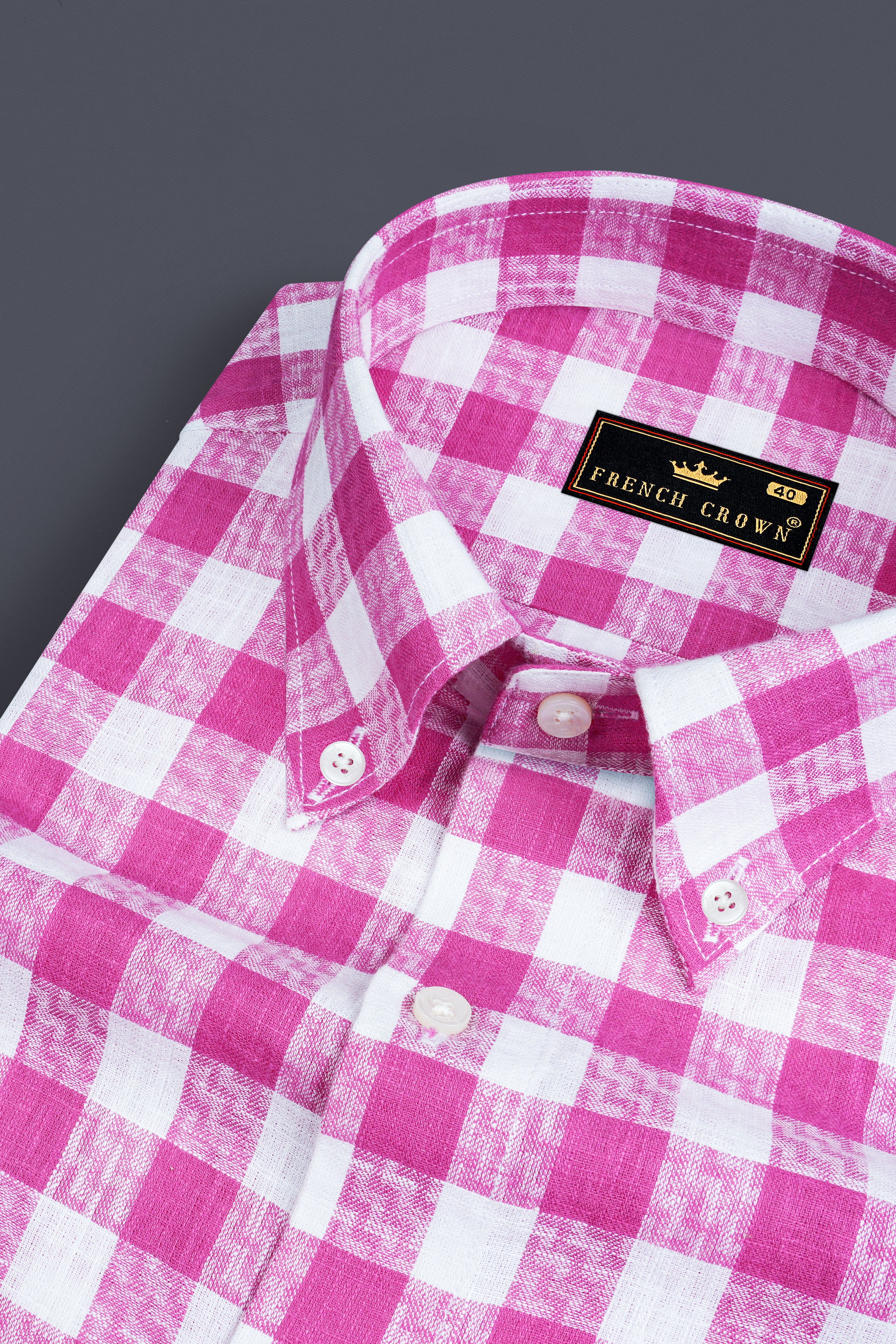 Bright White and Cerise Pink Plaid Twill Premium Cotton Shirt