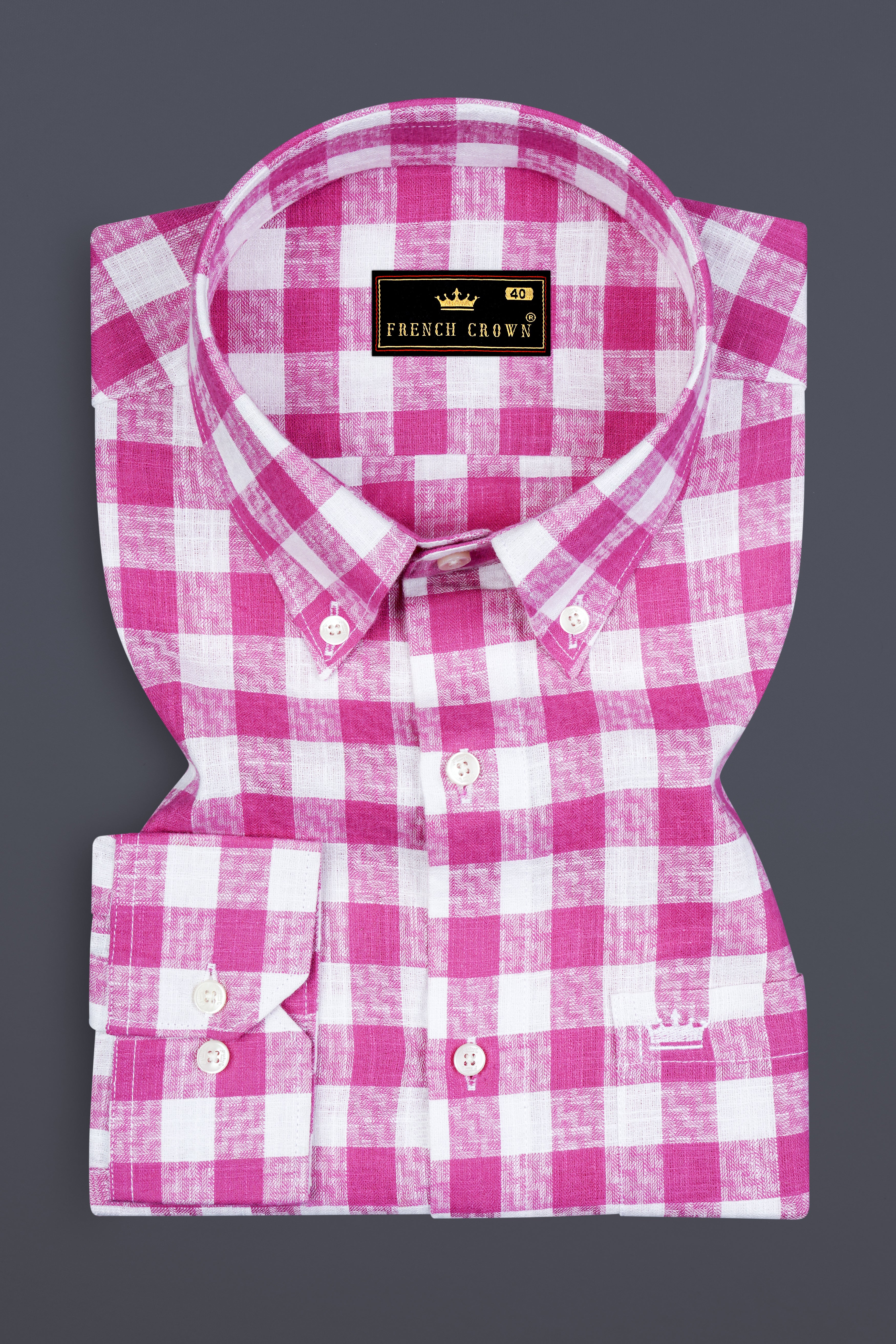 Bright White and Cerise Pink Plaid Twill Premium Cotton Shirt