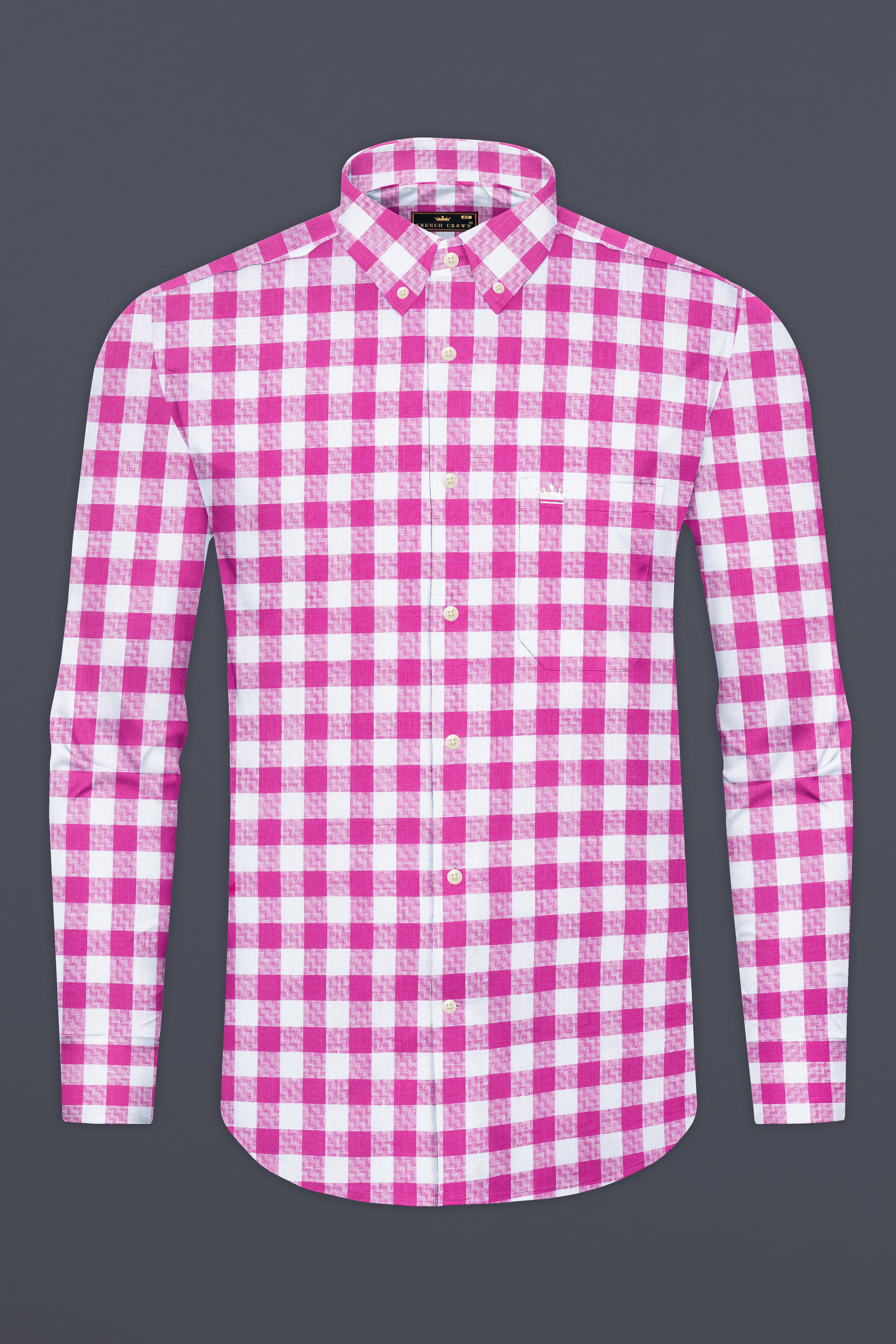 Bright White and Cerise Pink Plaid Twill Premium Cotton Shirt