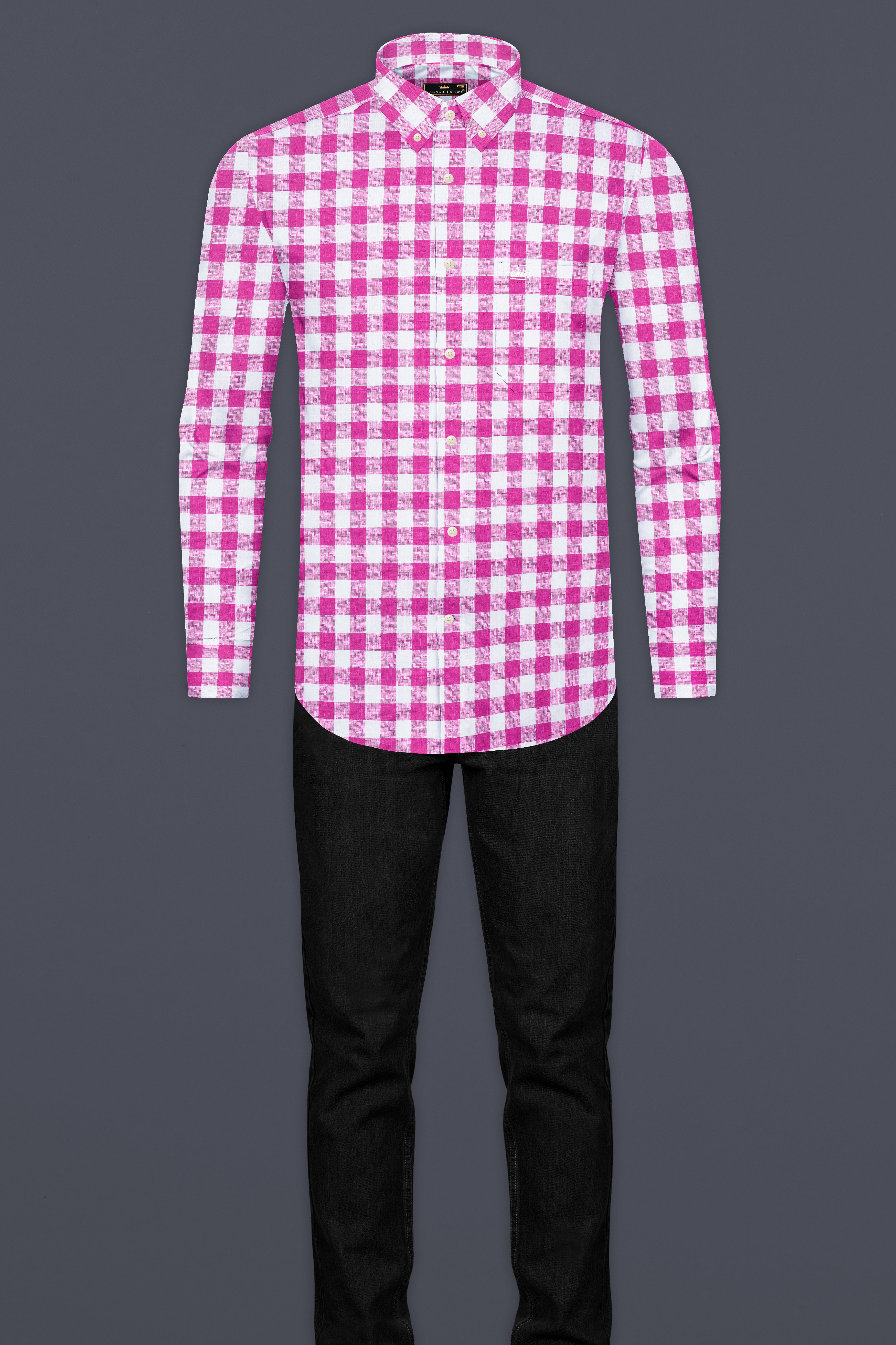 Bright White and Cerise Pink Plaid Twill Premium Cotton Shirt