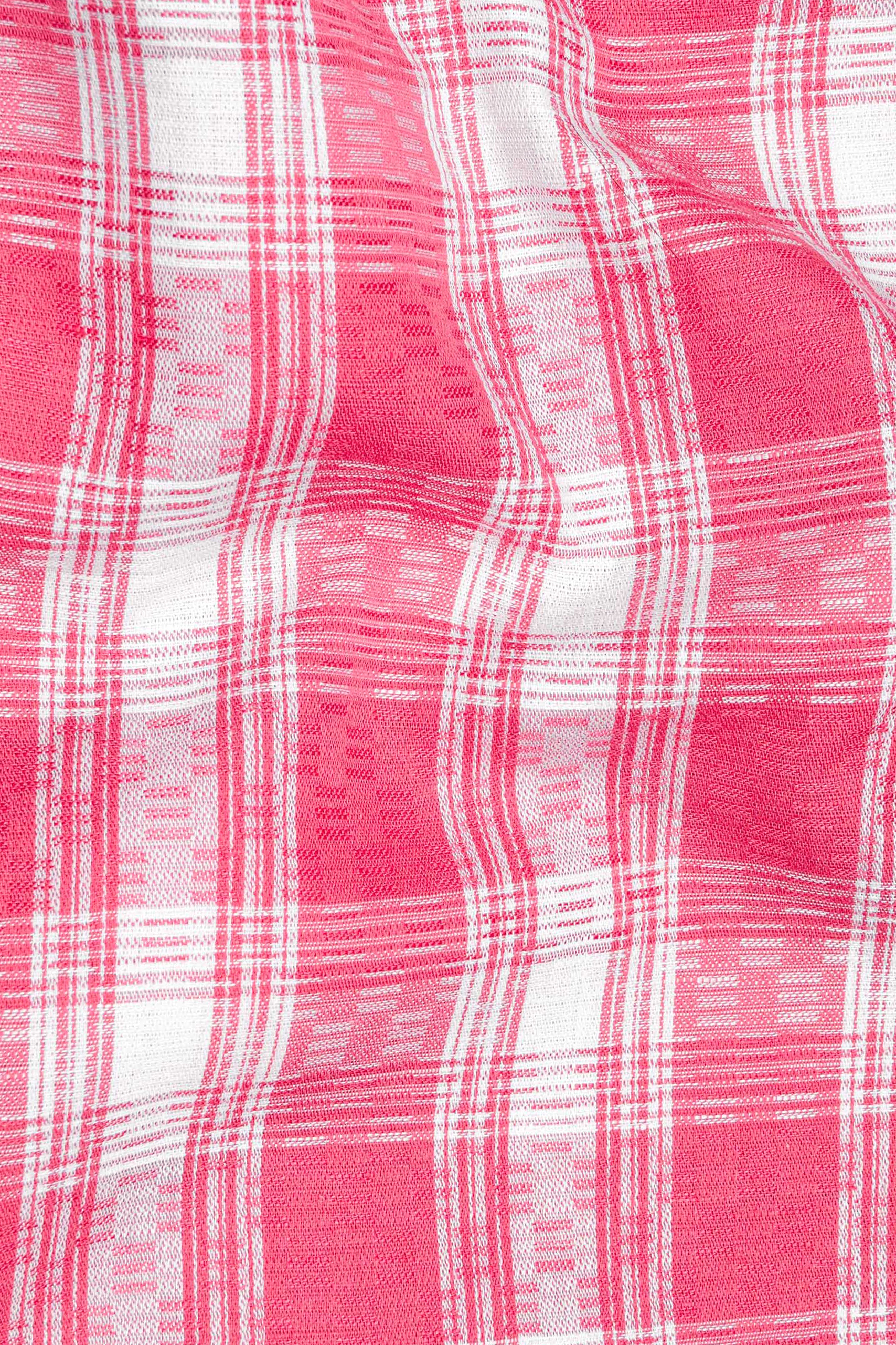 Mandy Pink and Bright White Checkered Twill Premium Cotton Shirt