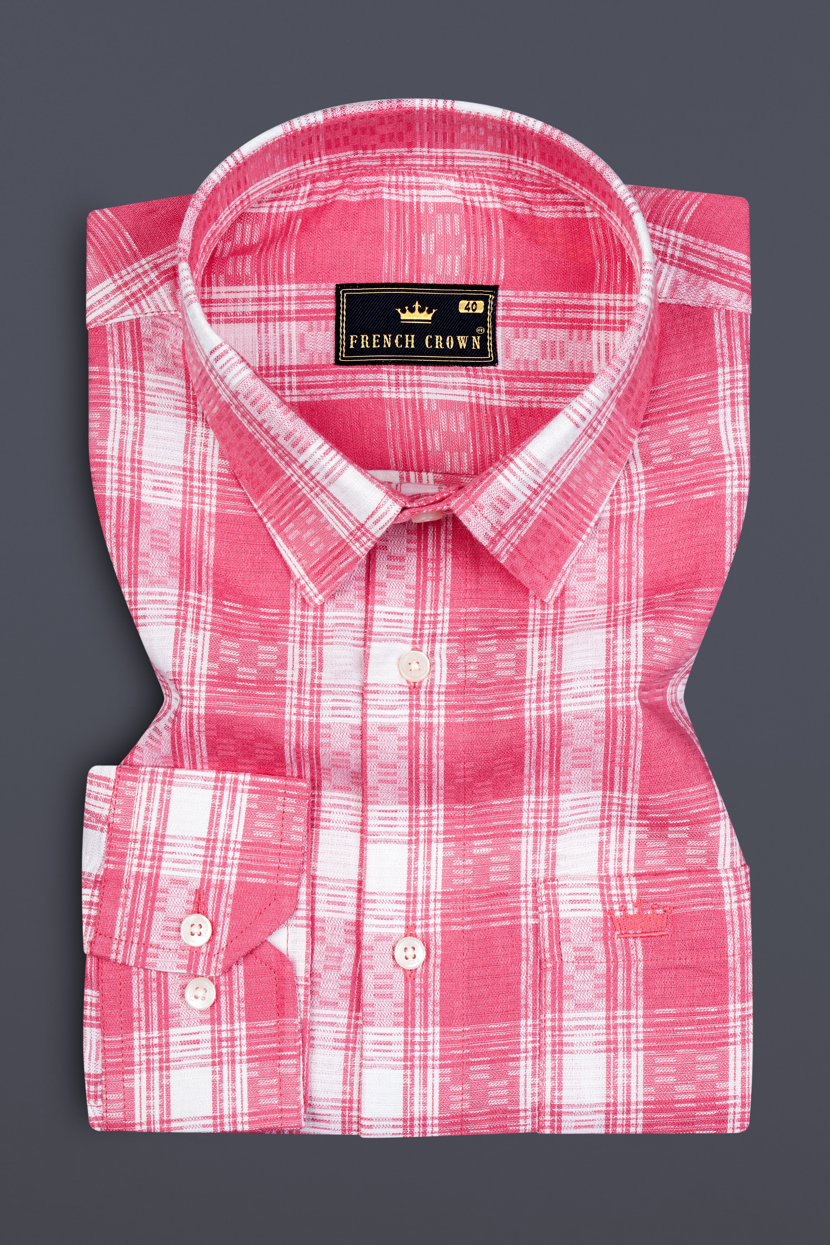 Mandy Pink and Bright White Checkered Twill Premium Cotton Shirt