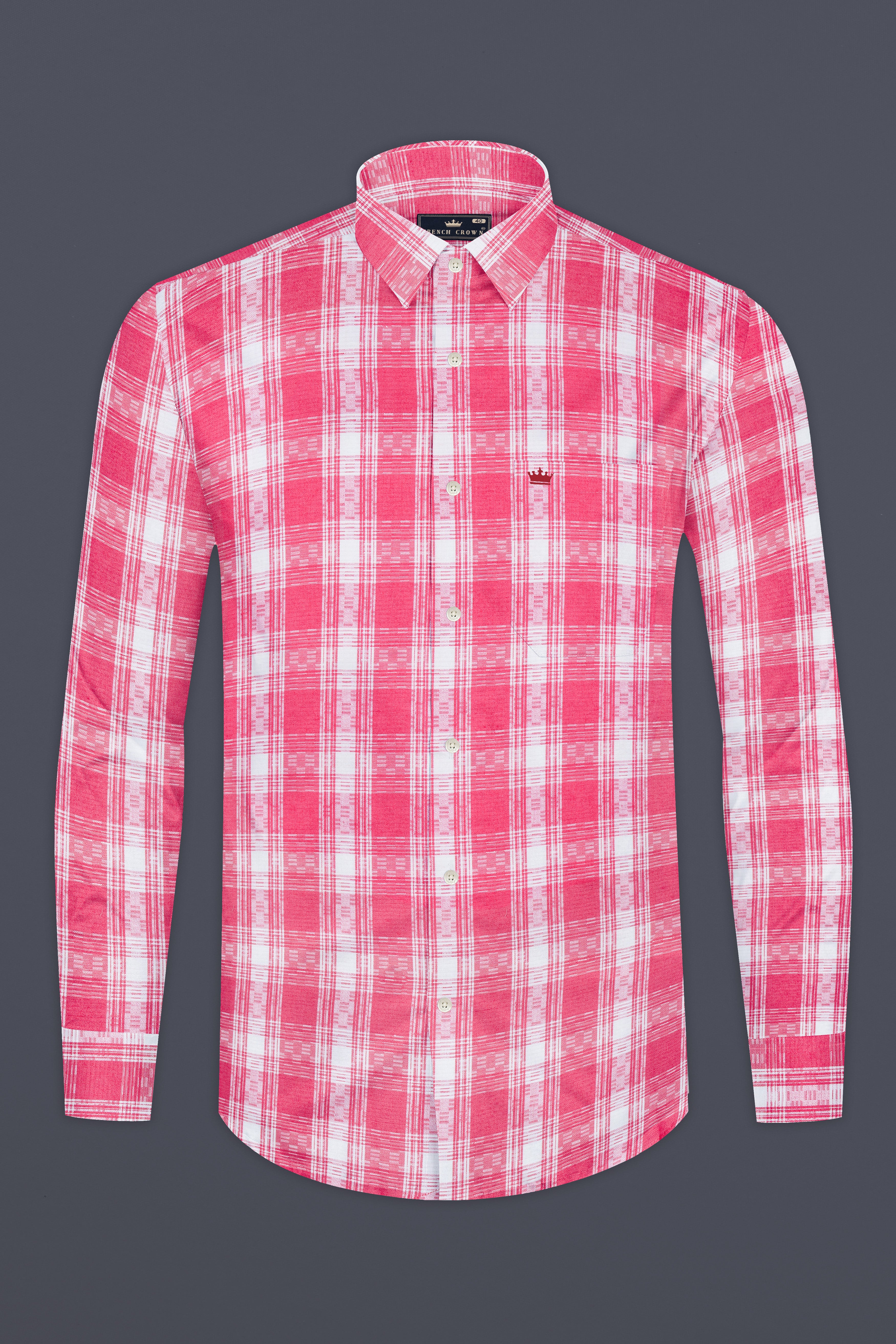 Mandy Pink and Bright White Checkered Twill Premium Cotton Shirt