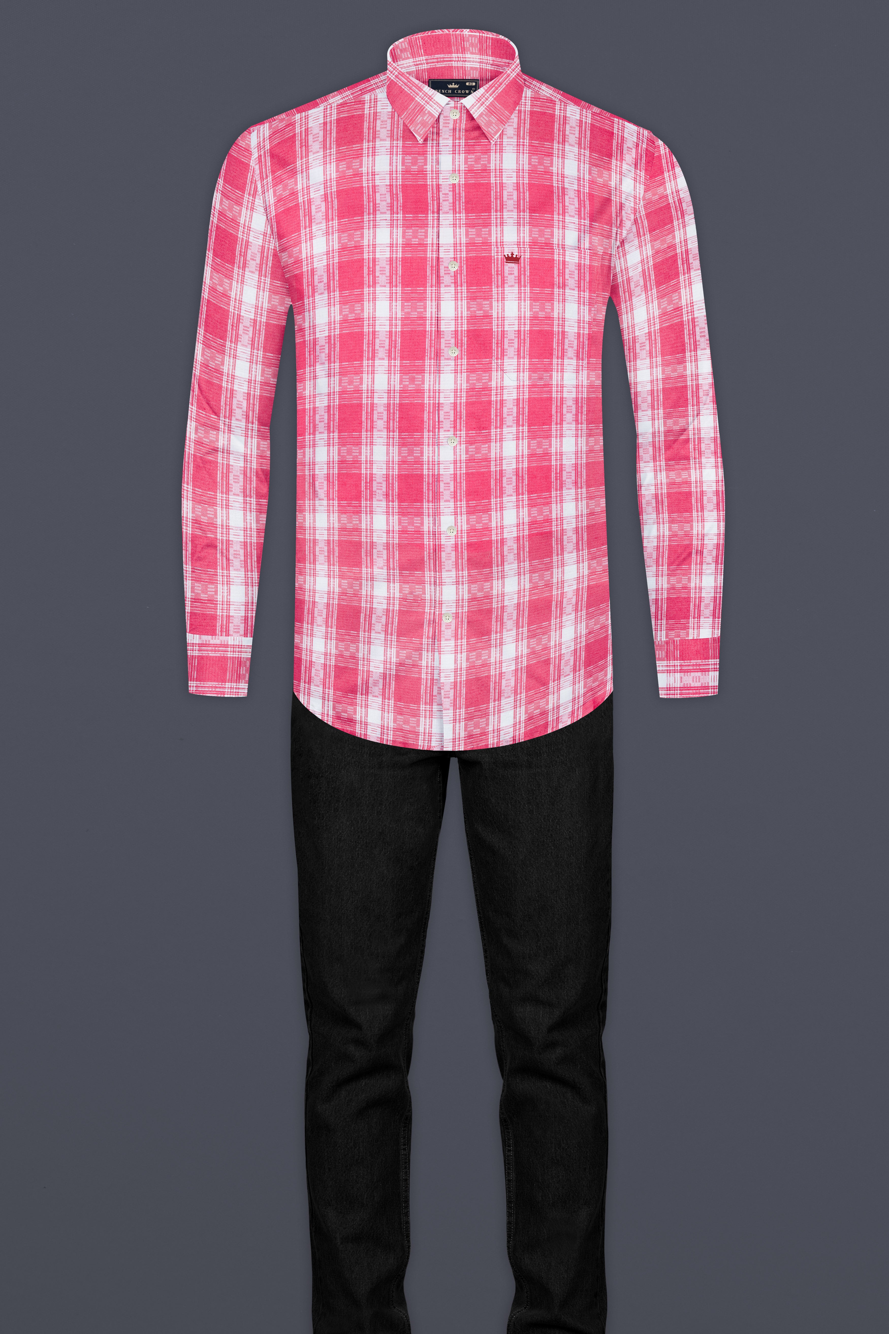 Mandy Pink and Bright White Checkered Twill Premium Cotton Shirt