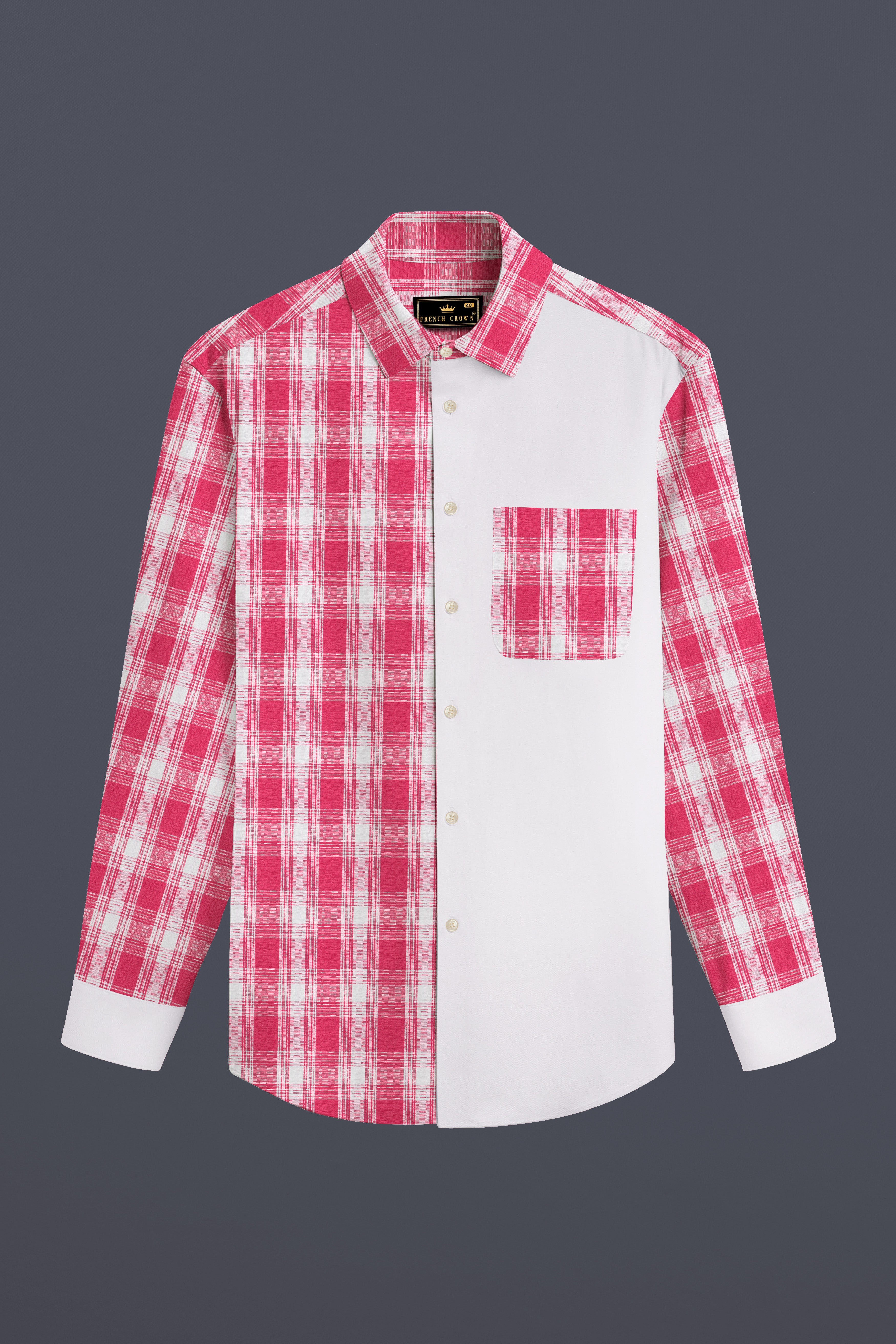 Light Carmine Plaid with Bright White Twill Premium Cotton Designer Shirt