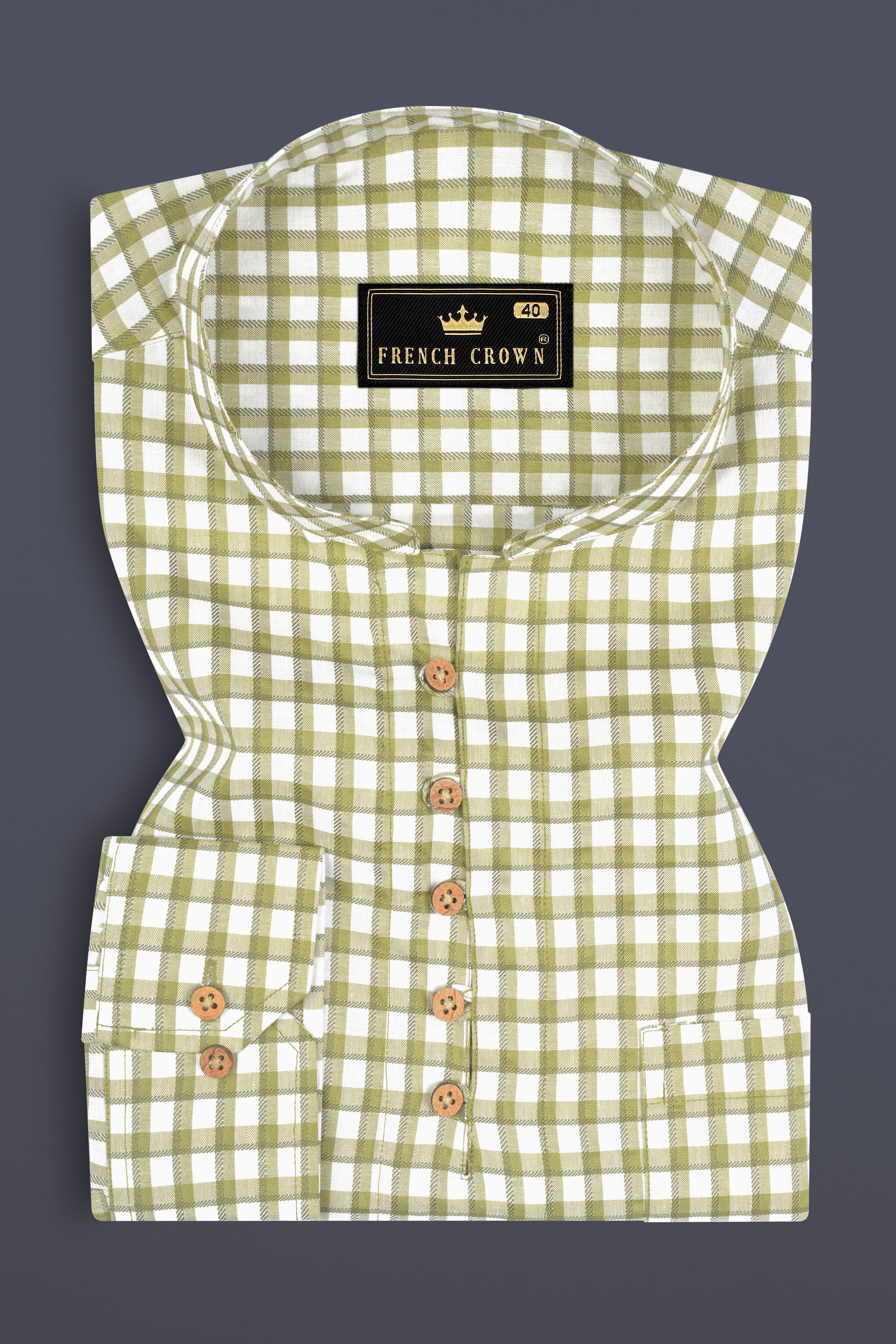 Dingley Green Checkered Dobby Textured Premium Giza Cotton Shirt