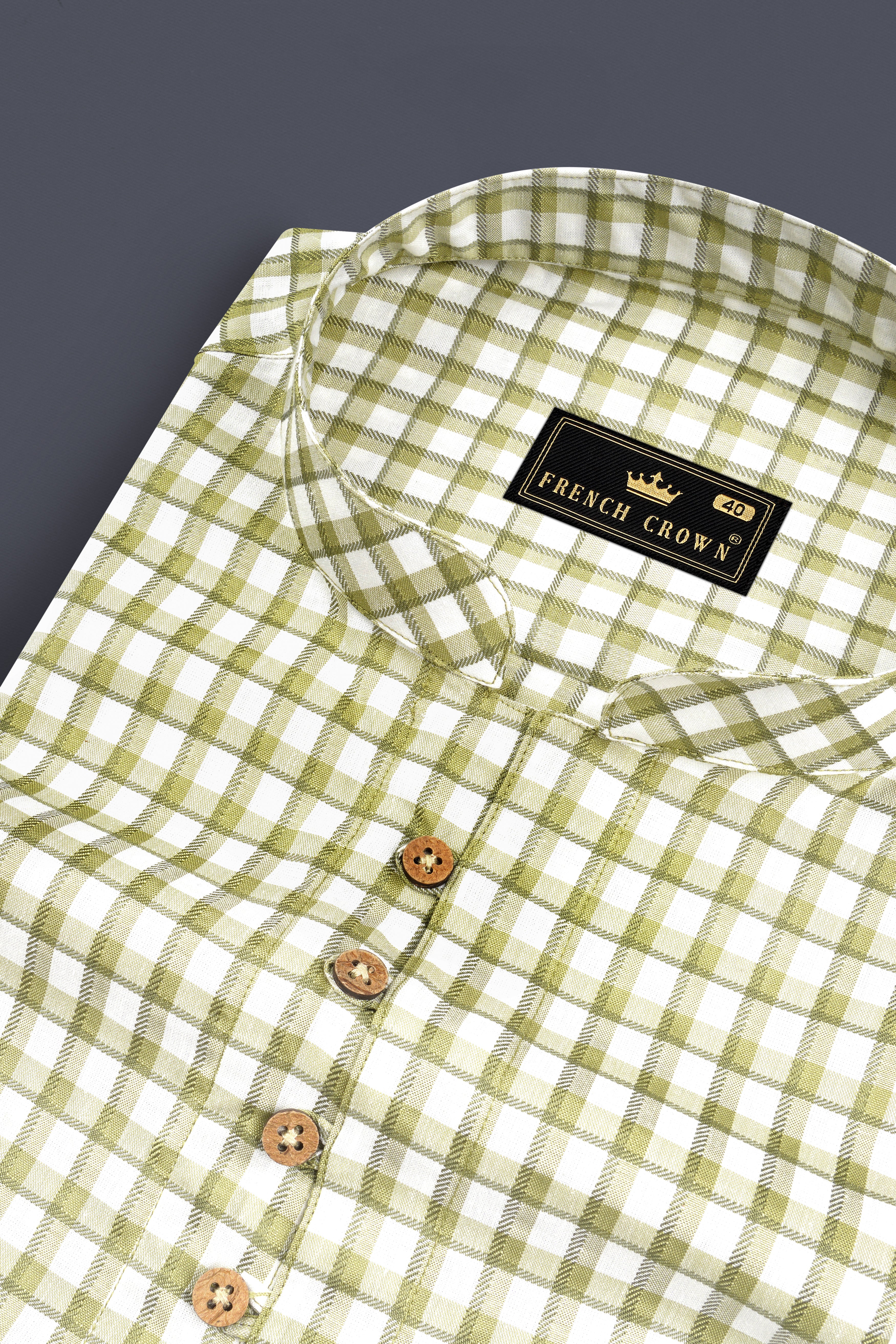 Dingley Green Checkered Dobby Textured Premium Giza Cotton Shirt