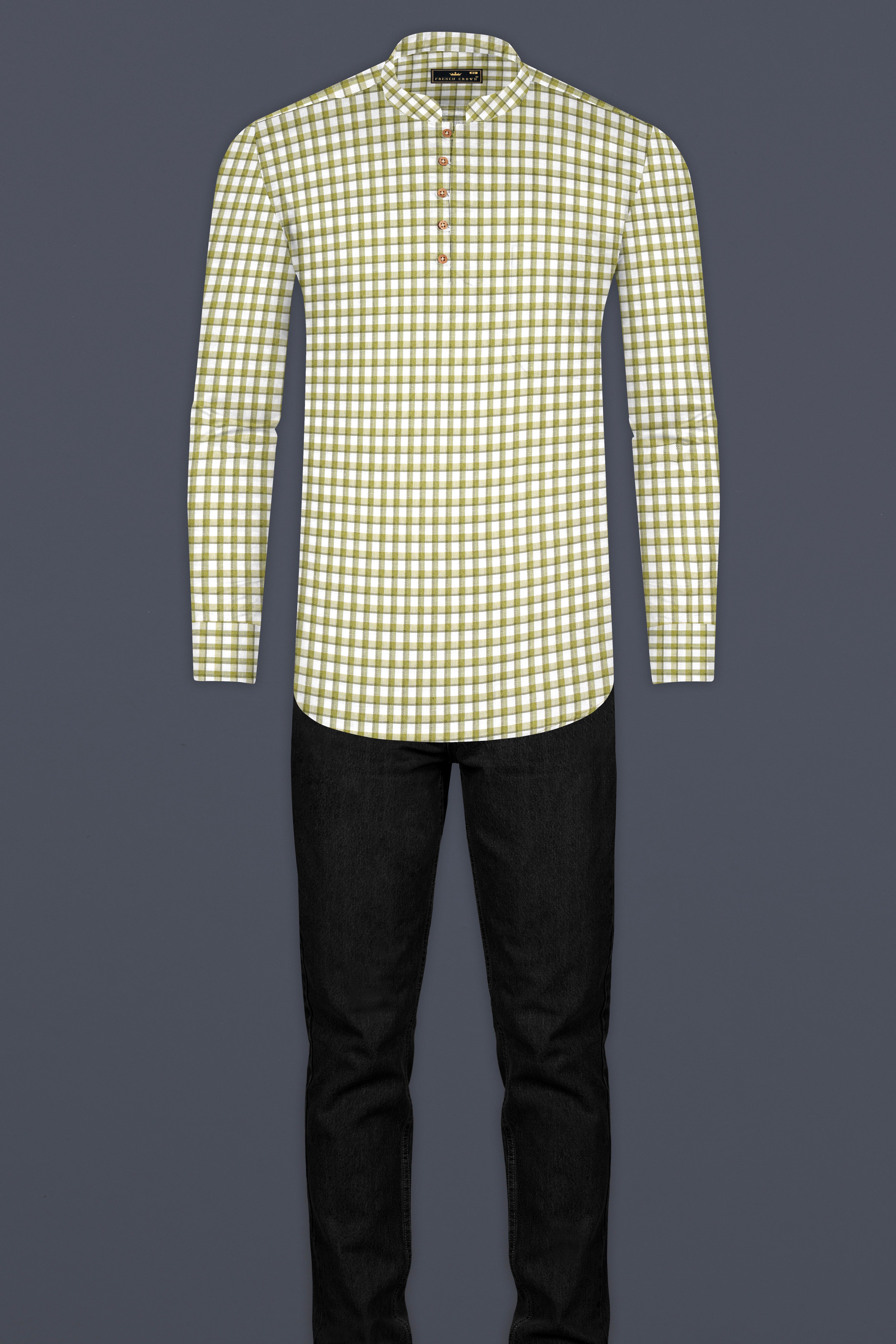 Dingley Green Checkered Dobby Textured Premium Giza Cotton Shirt