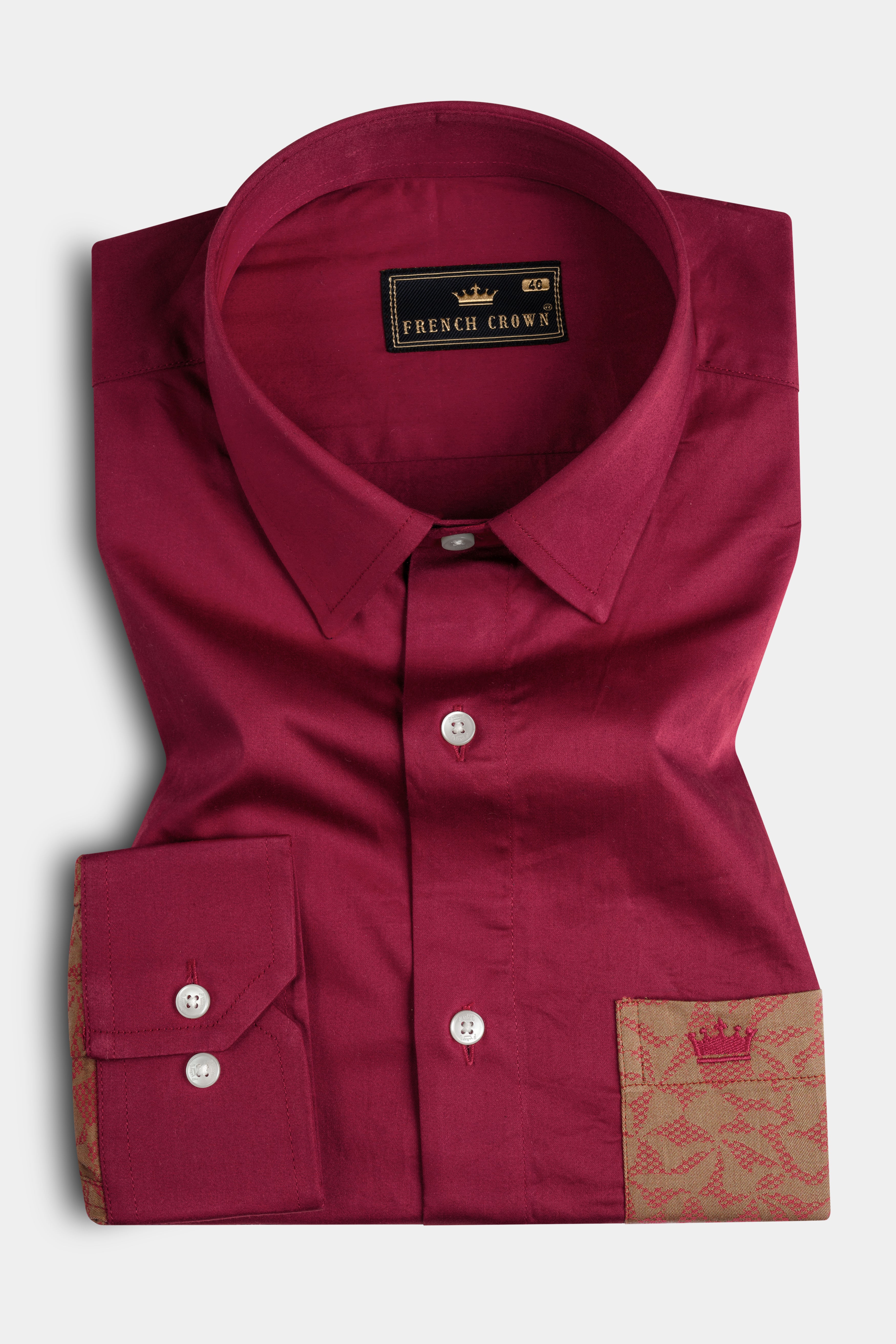 Claret Red with Antique Brass Super Soft Premium Cotton Designer Shirt