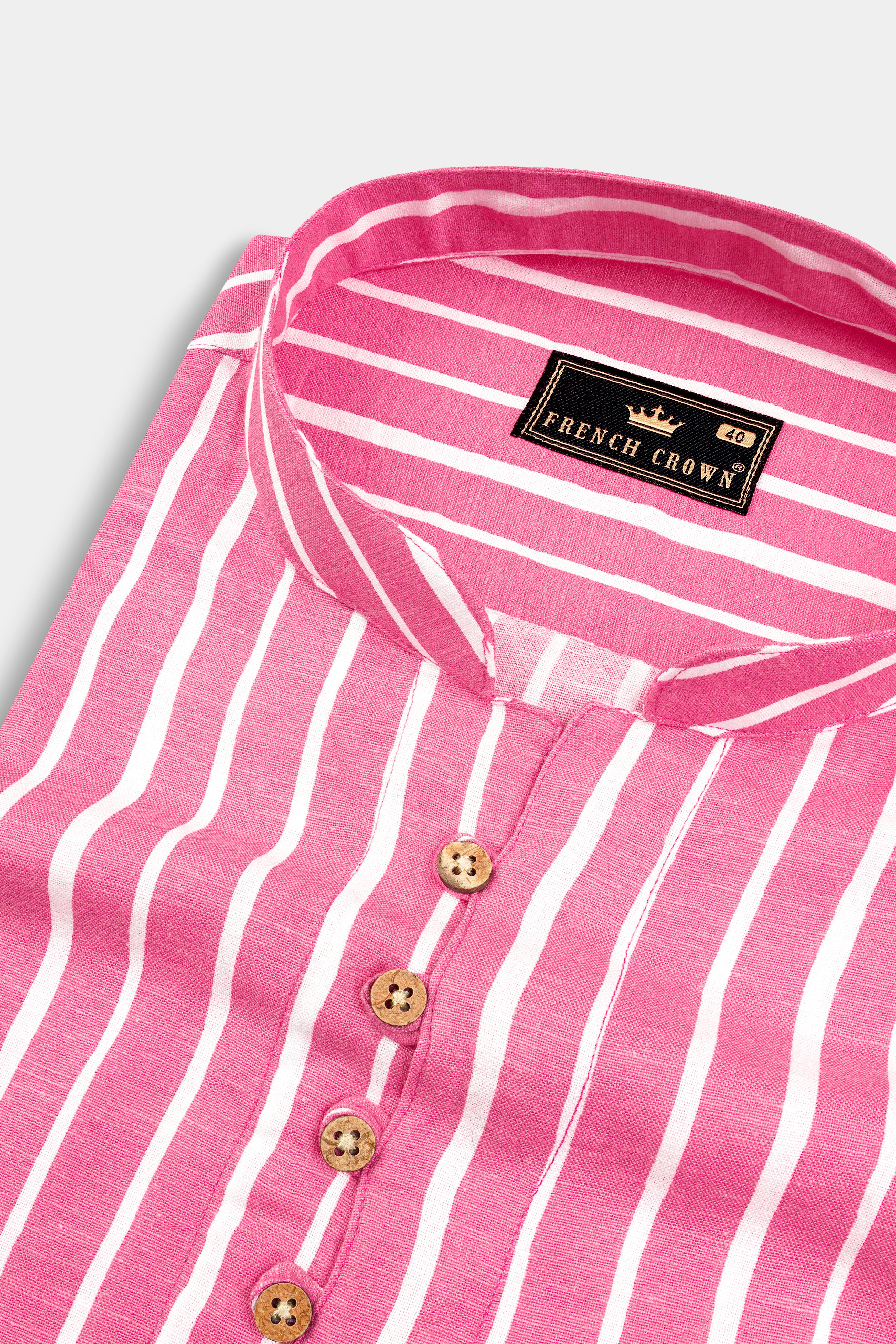 Brink Pink with White Striped Premium Tencel Kurta Shirt